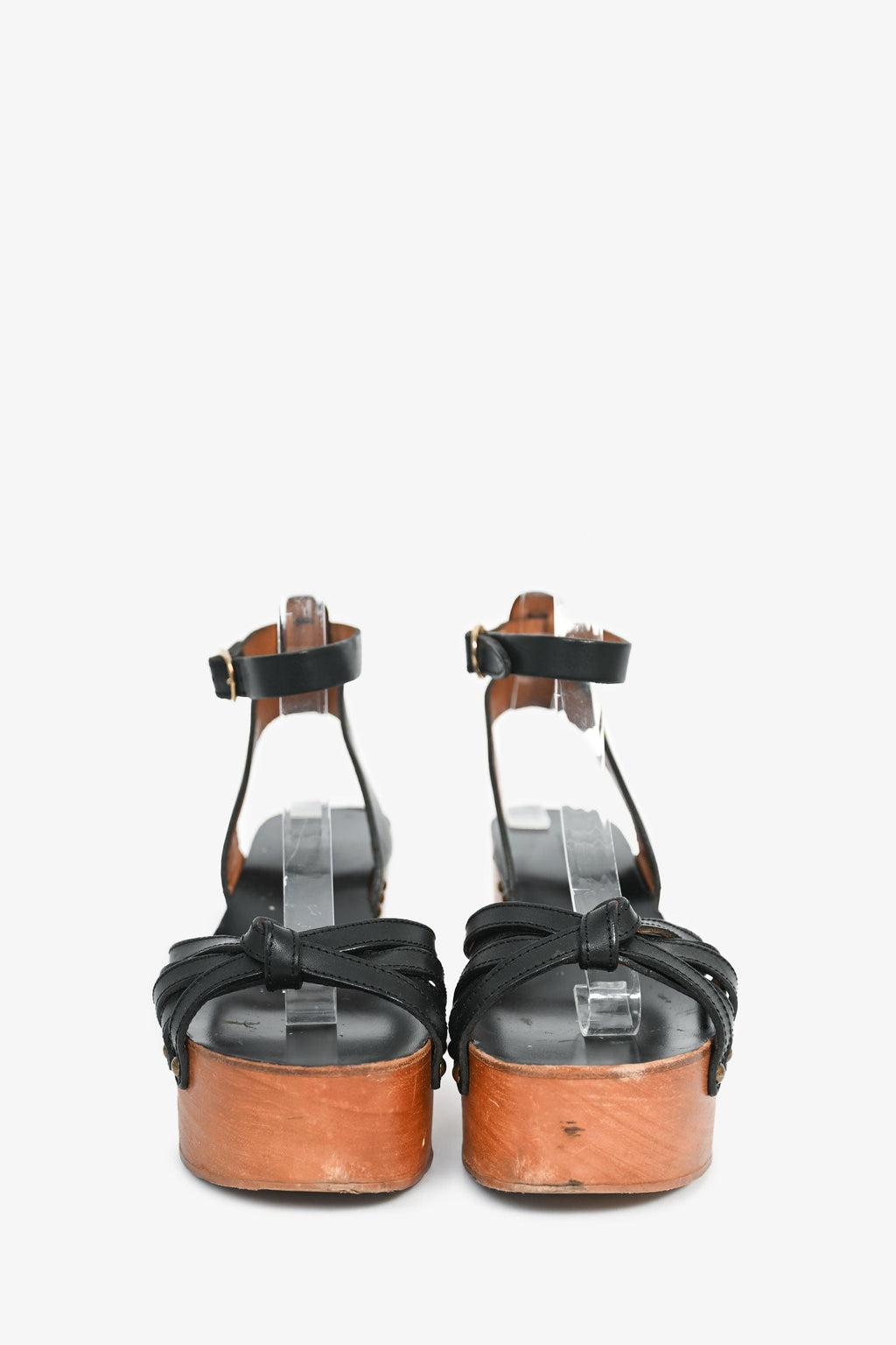 Isabel Marant Etoile Black Leather Wooden Platform Sandals Size 36