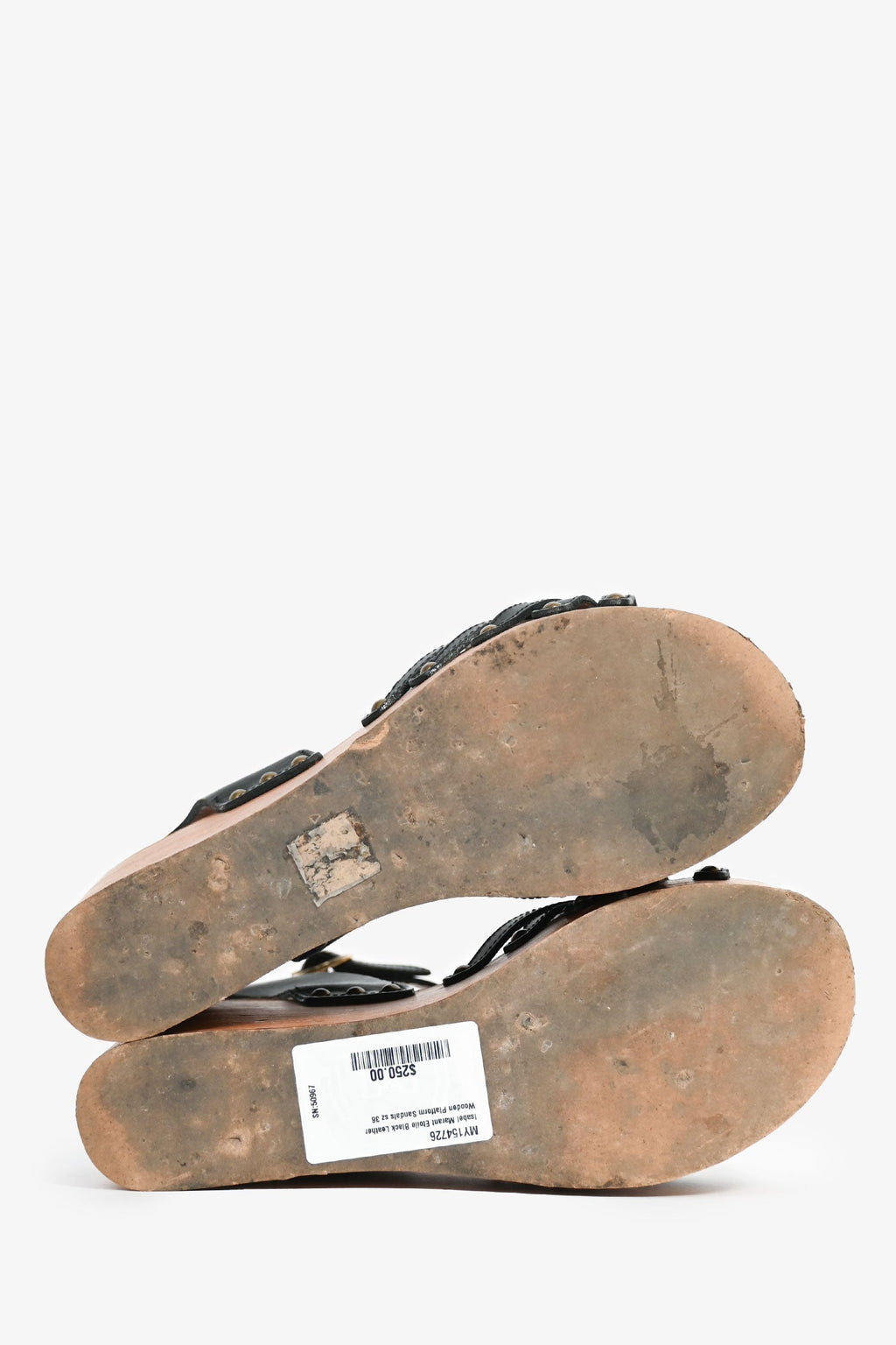 Isabel Marant Etoile Black Leather Wooden Platform Sandals Size 36