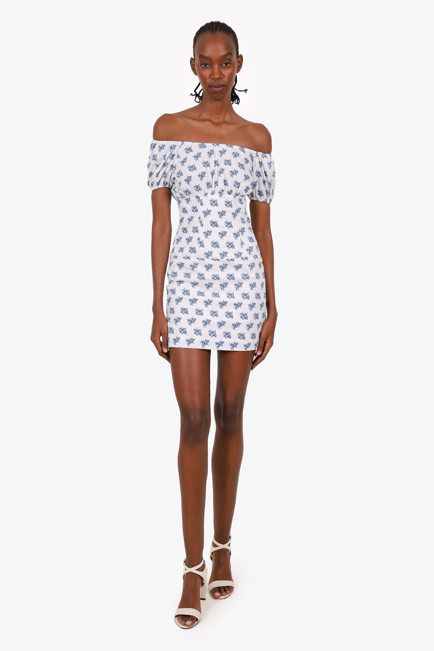 Caroline Constas White/Blue Floral Print Mini Dress Size XS