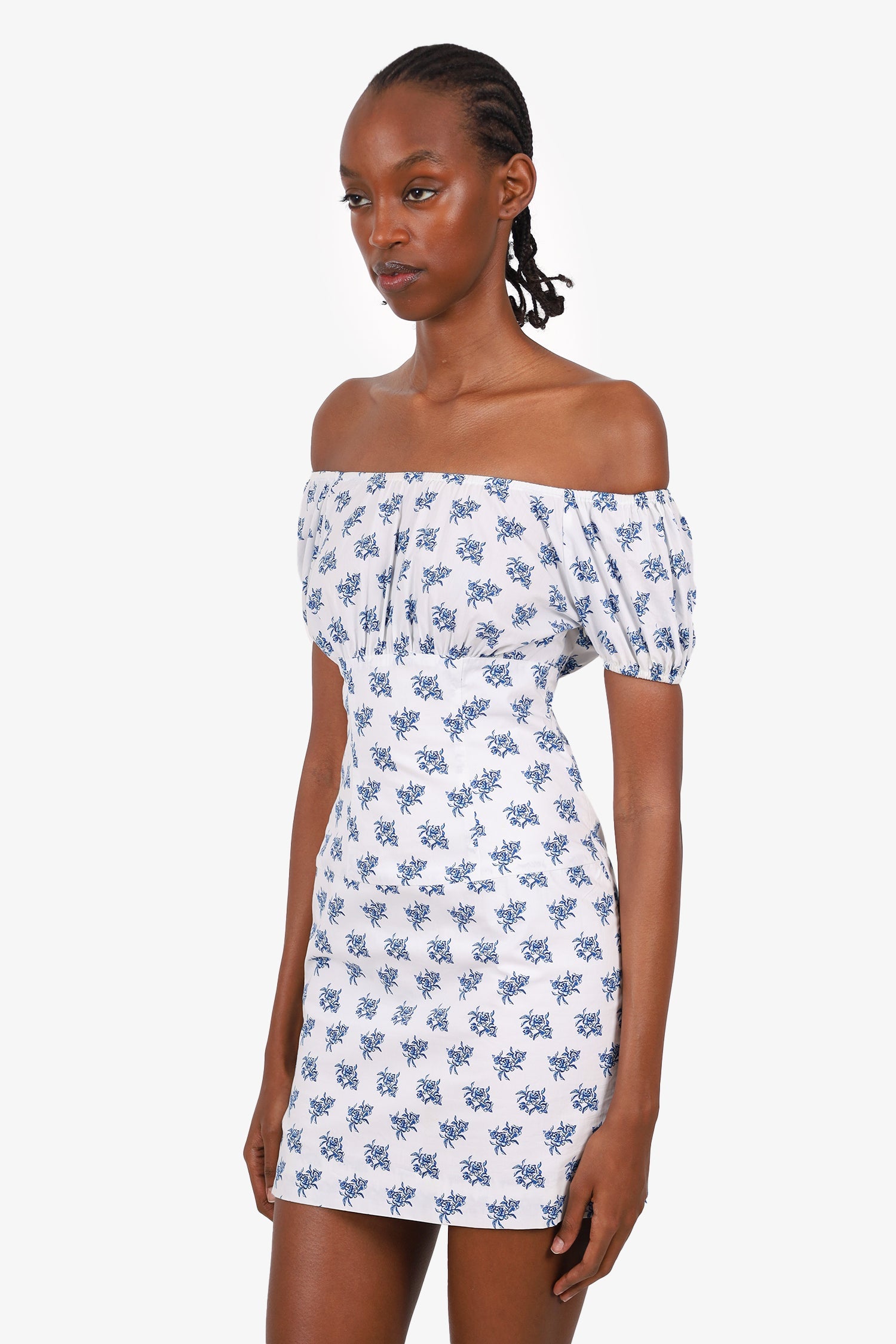 Caroline Constas White/Blue Floral Print Mini Dress Size XS