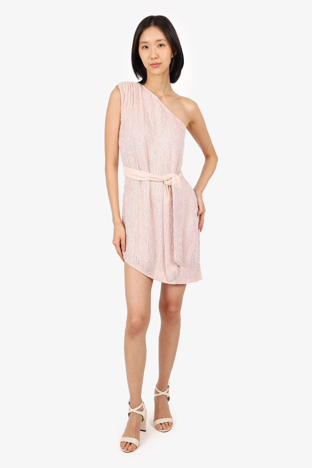 Retrofete Pink Sequin One Shoulder Mini Dress Size XS