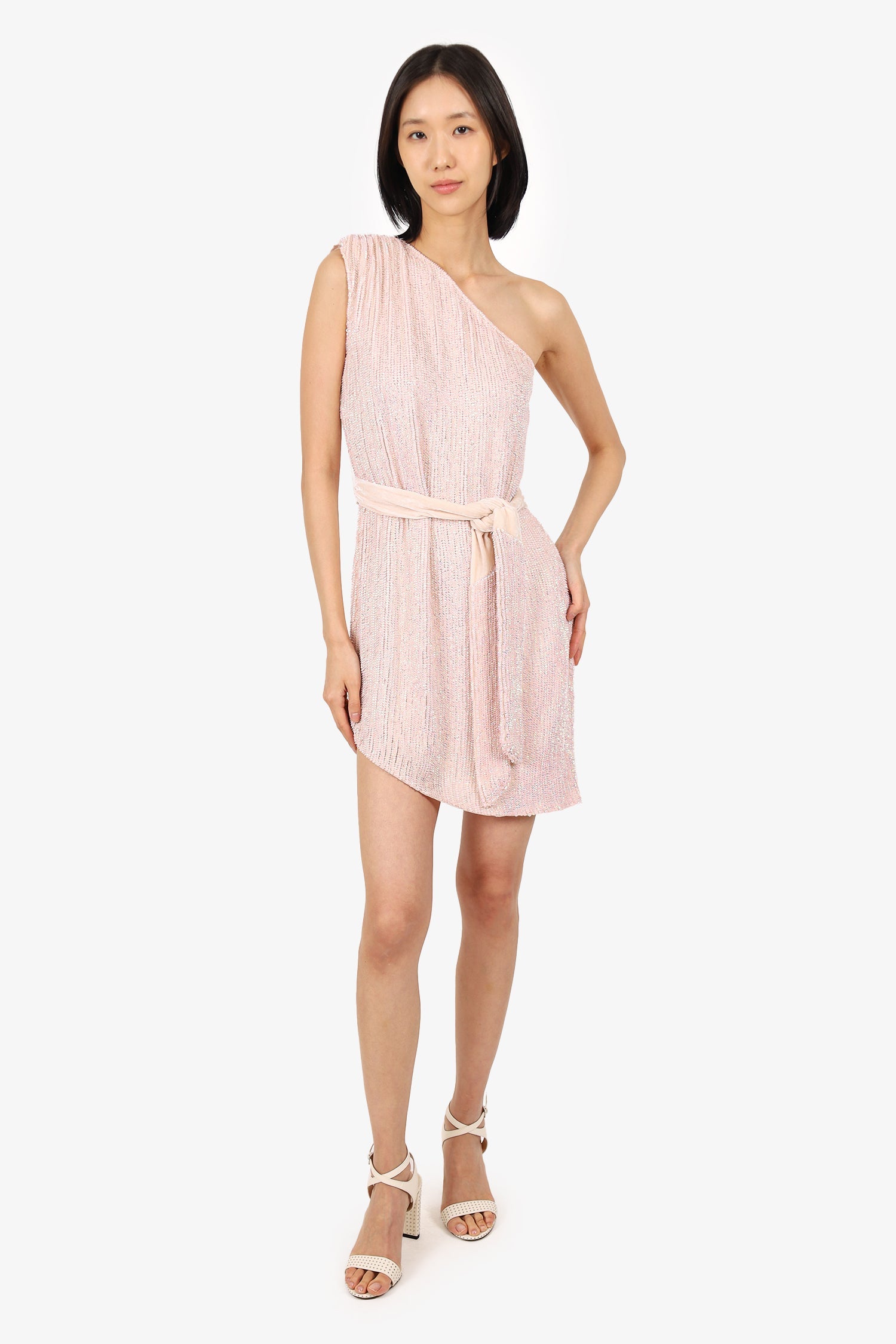 Retrofete Pink Sequin One Shoulder Mini Dress Size XS