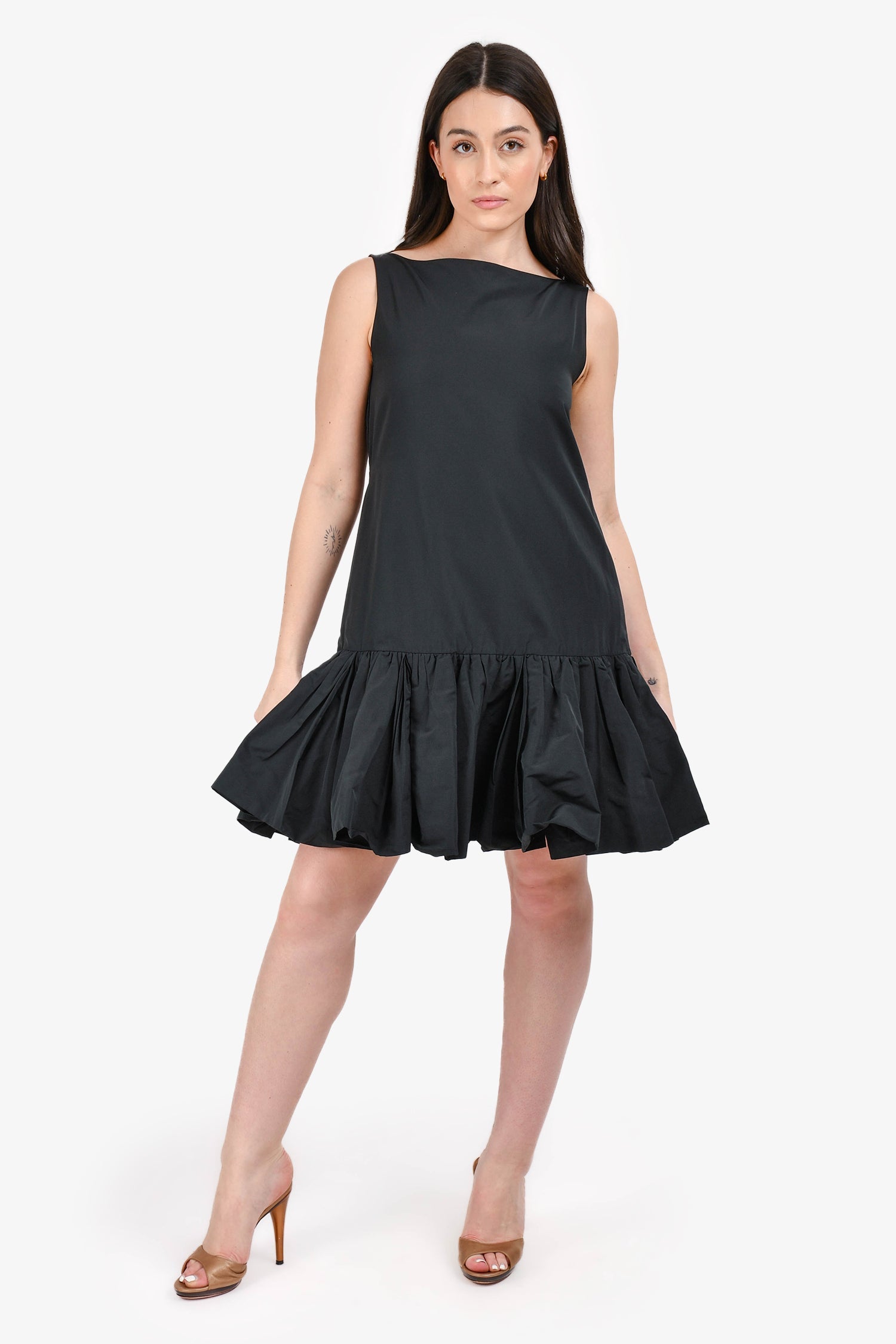 Valentino Black Nylon Ruffled Faille Mini Dress Size 36