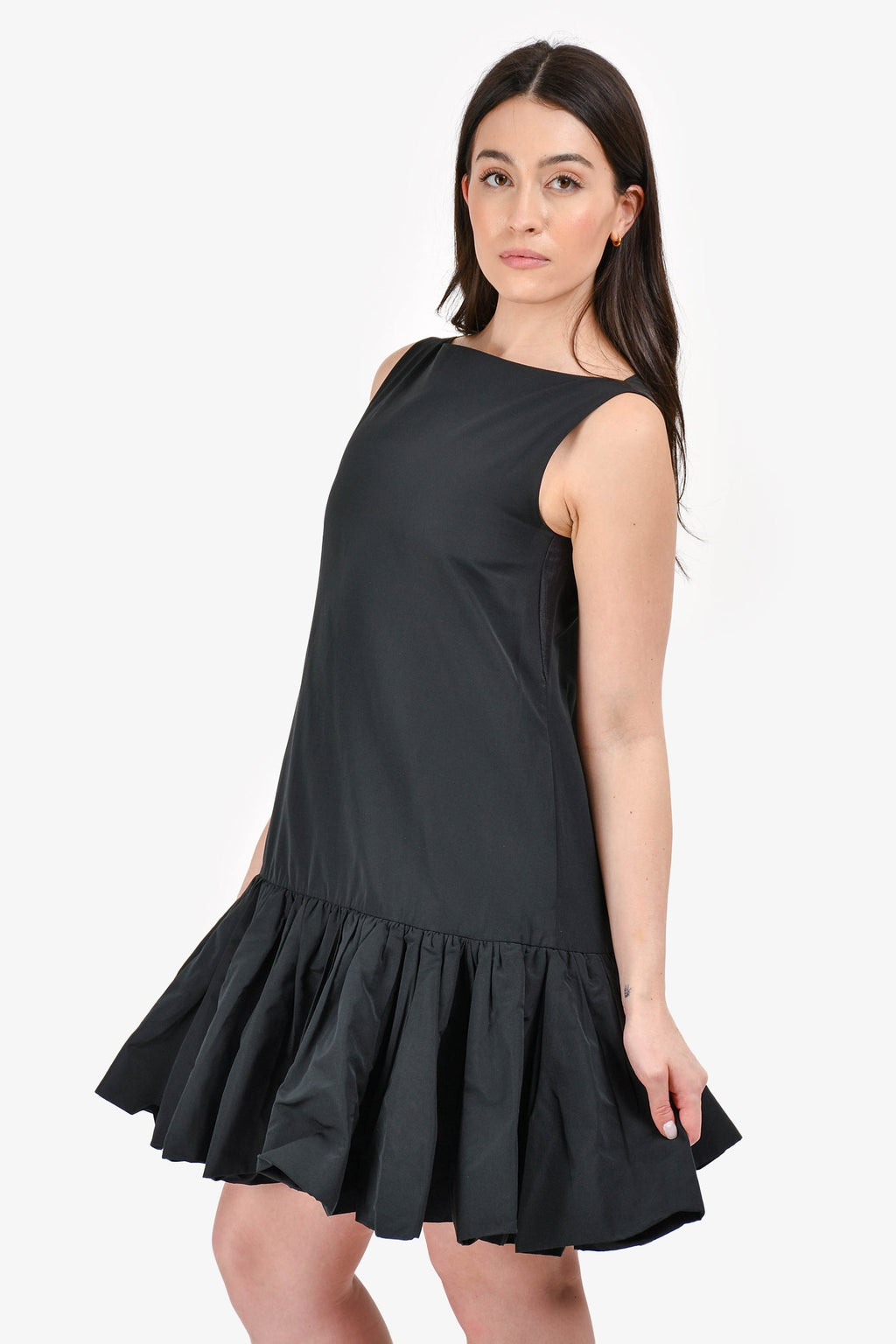 Valentino Black Nylon Ruffled Faille Mini Dress Size 36