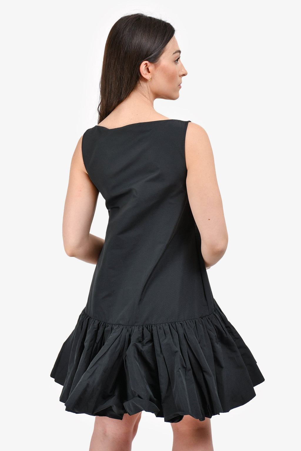 Valentino Black Nylon Ruffled Faille Mini Dress Size 36