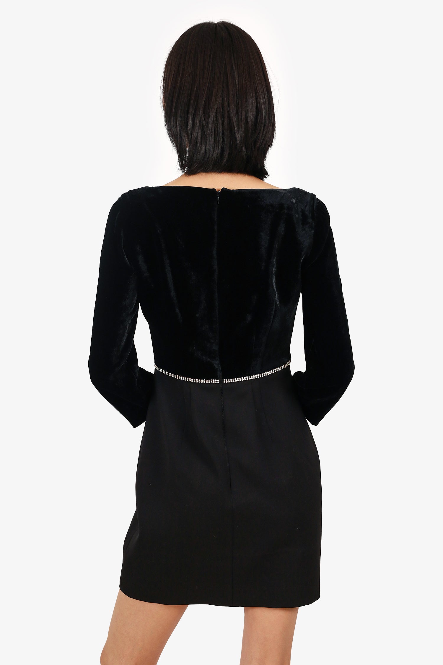 Miu Miu Black Wool/Velvet Crystal-embellished Bow Crepe Mini Dress Size 40