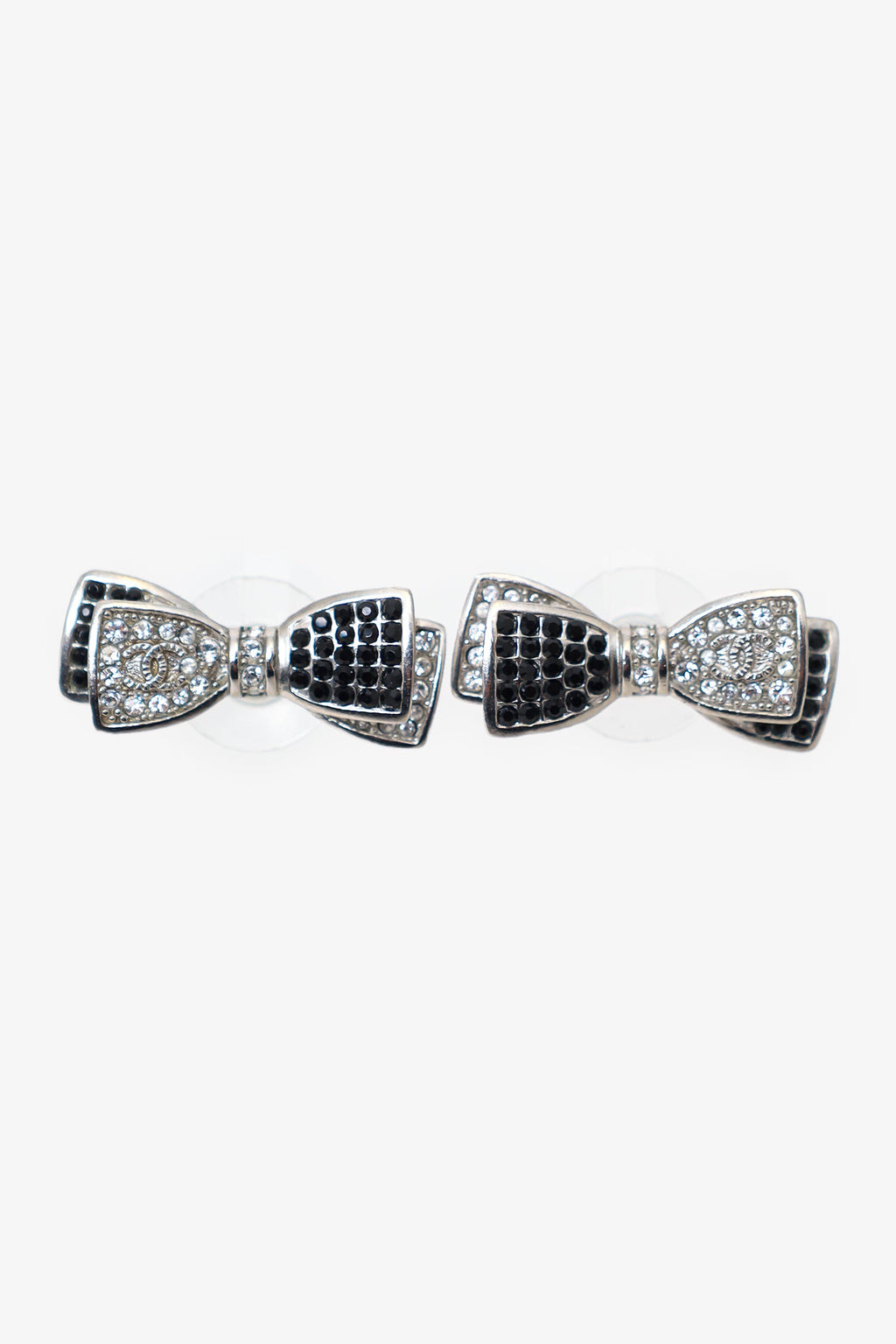 Pre-Loved Chanel™ 2017 Black/Silver Crystal Bow Earrings