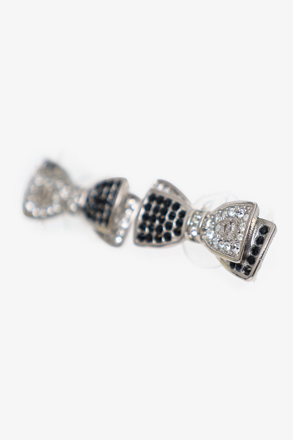 Pre-Loved Chanel™ 2017 Black/Silver Crystal Bow Earrings
