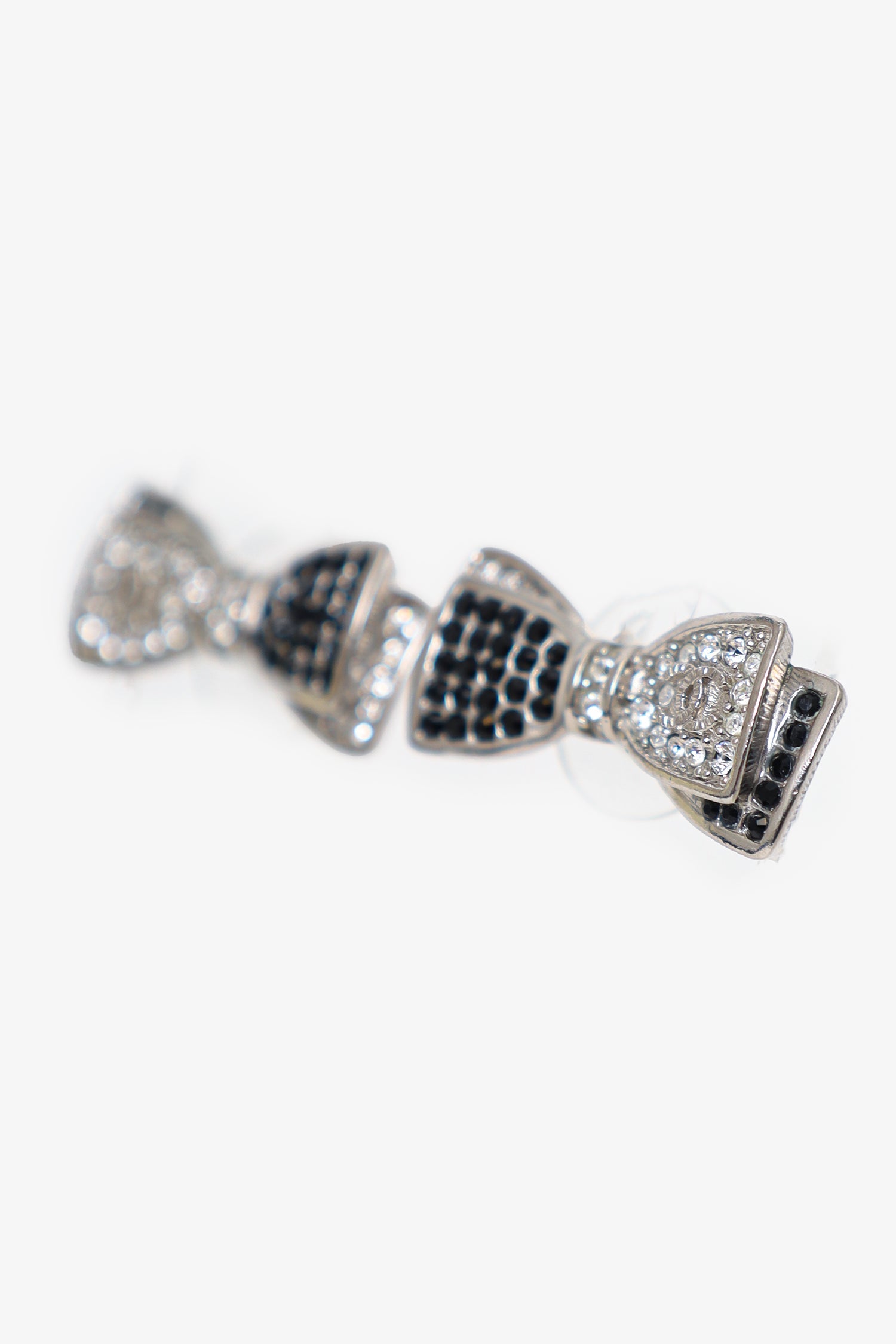 Pre-Loved Chanel™ 2017 Black/Silver Crystal Bow Earrings
