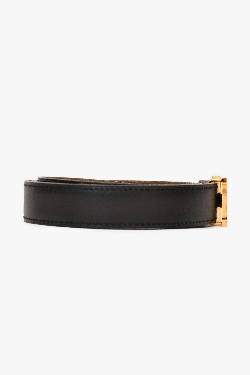 Hermès Black/Taupe Leather Reversible H Belt