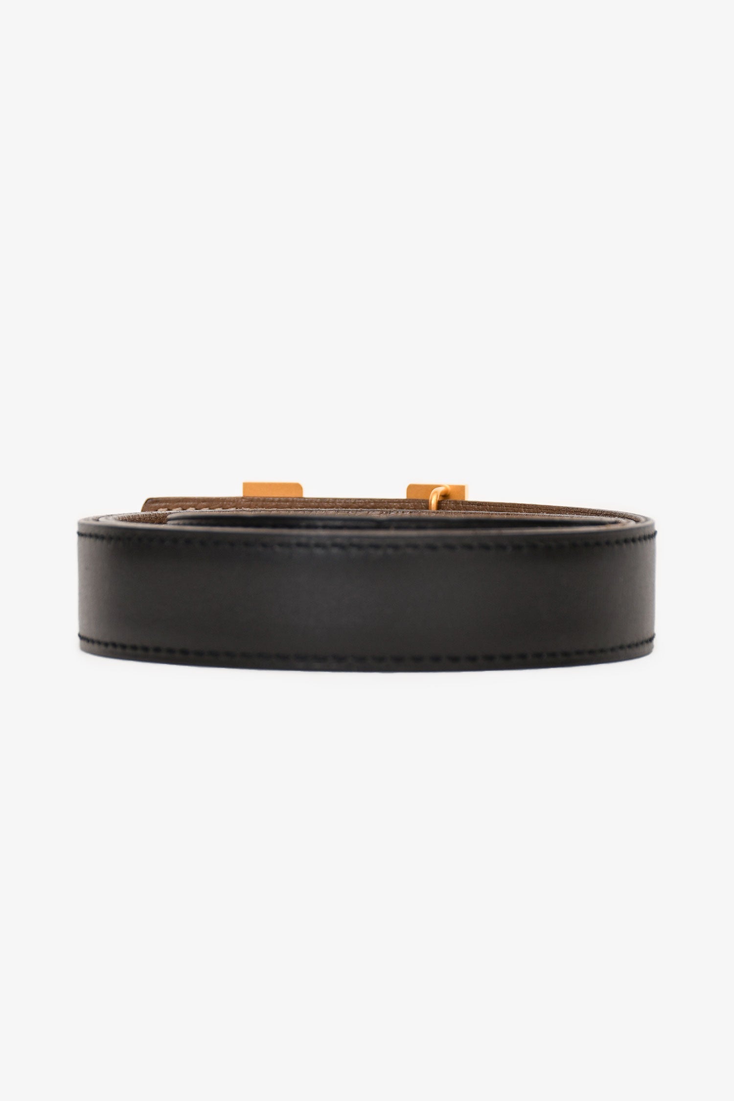 Hermès Black/Taupe Leather Reversible H Belt