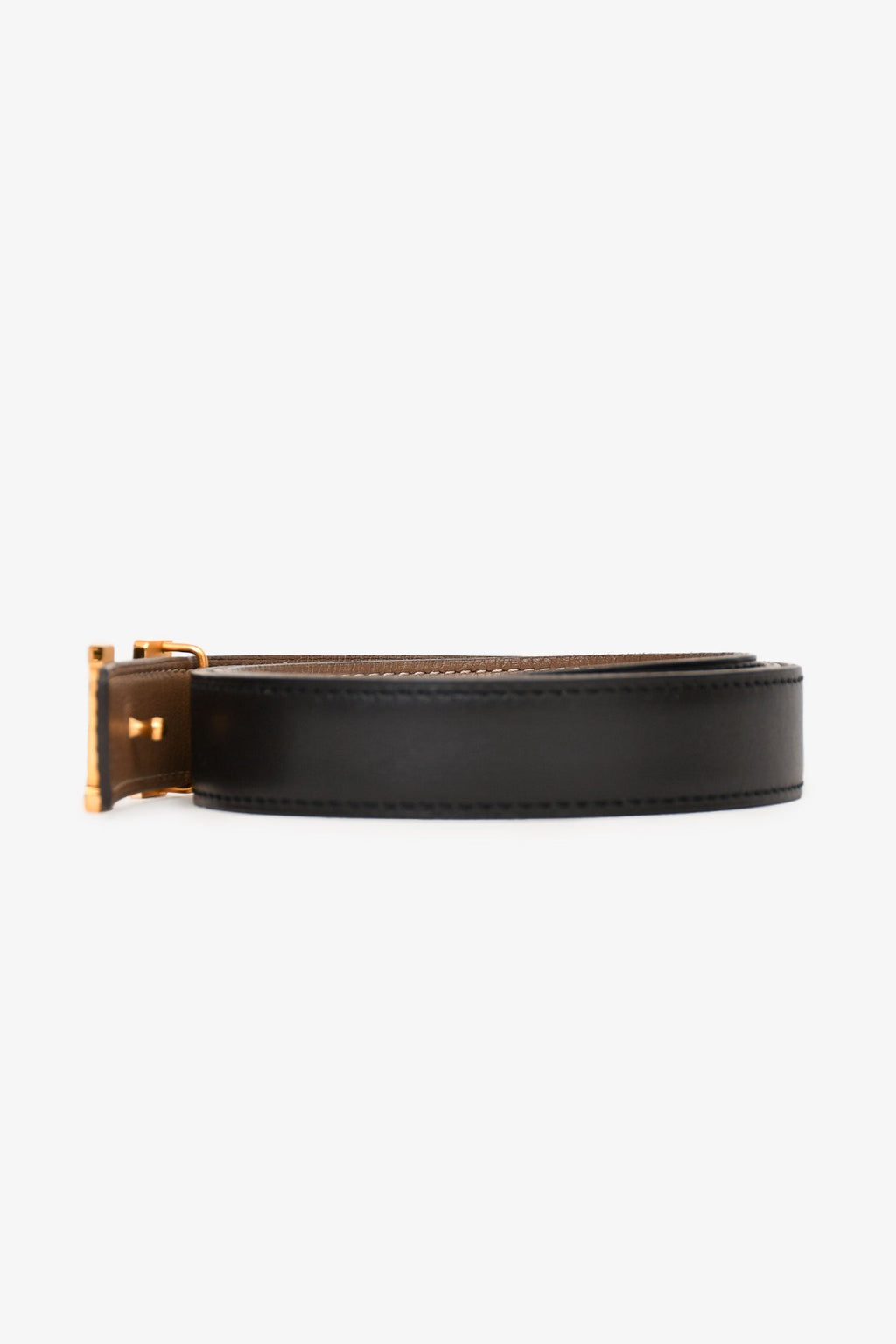 Hermès Black/Taupe Leather Reversible H Belt