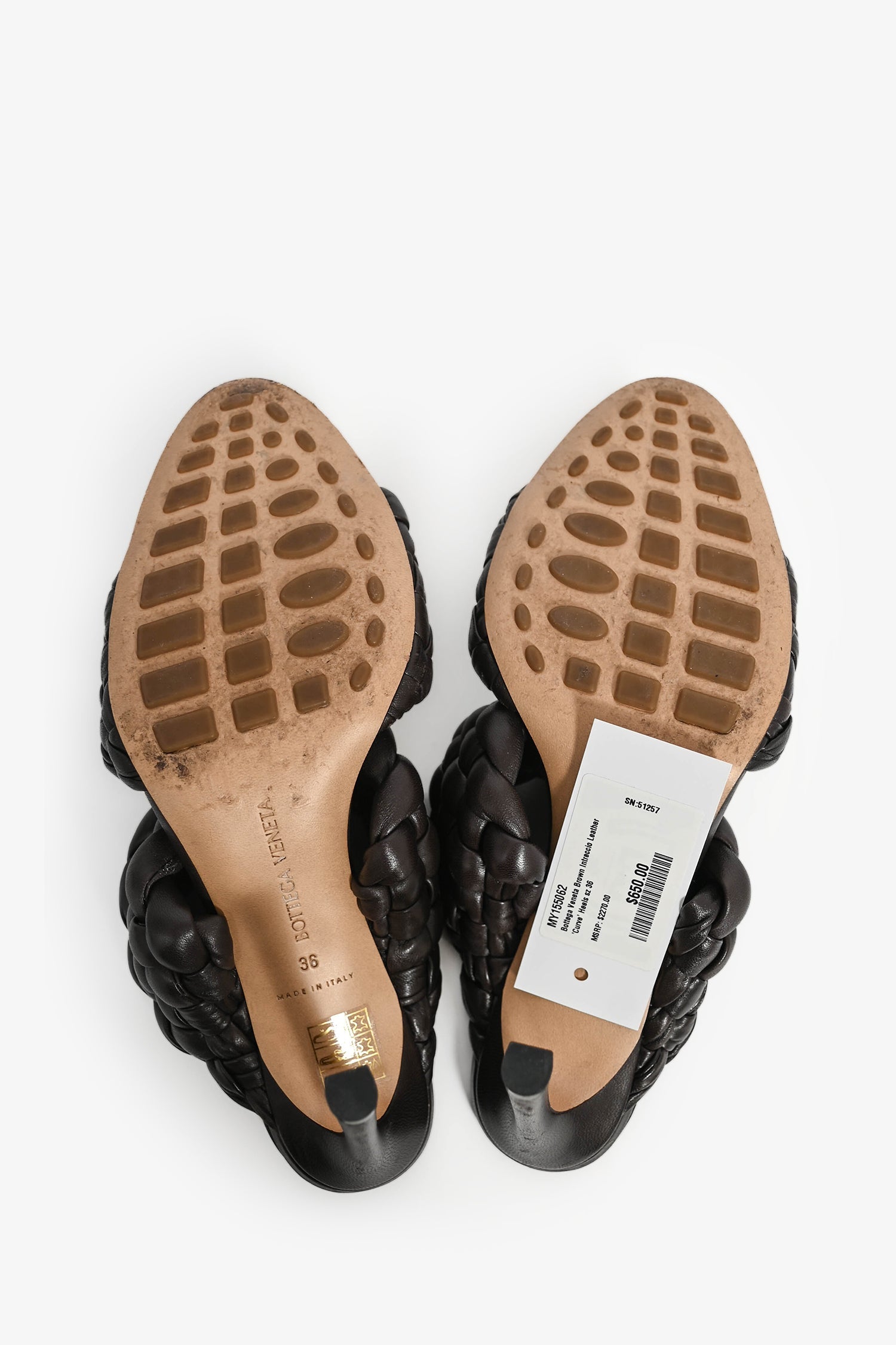Bottega Veneta Brown Intreccio Leather 'Curve' Heels Size 36