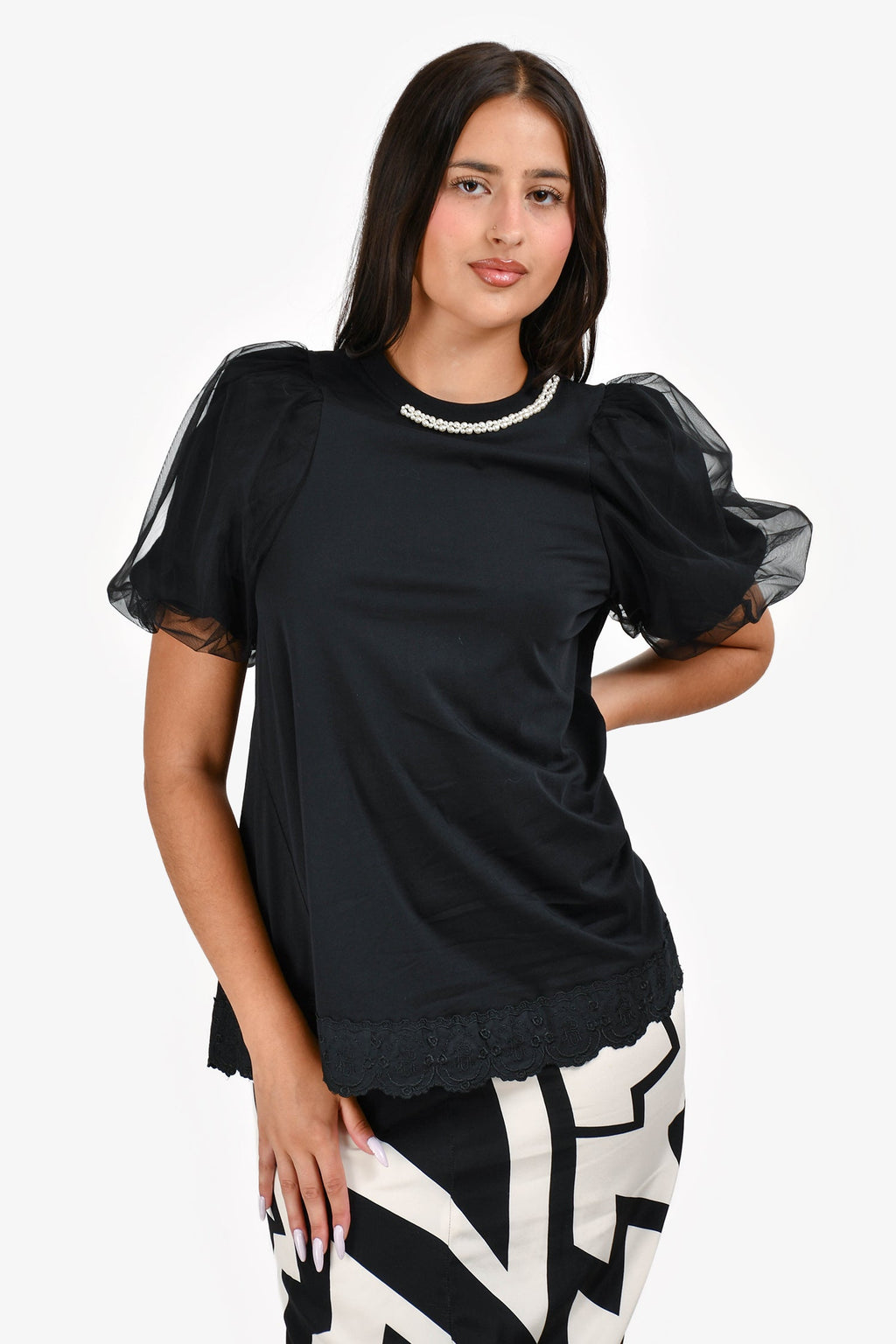 Simone Rocha Black Cotton Tulle Puff Sleeve T-Shirt Size XS