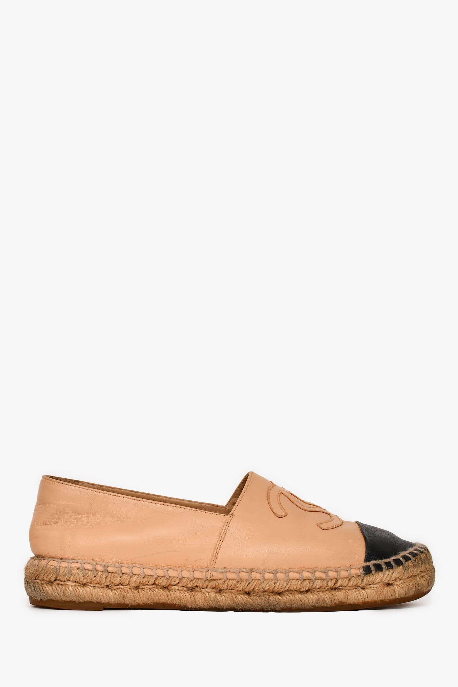 Pre-Loved Chanel™ Beige/ Black Leather CC Espadrilles Size 36