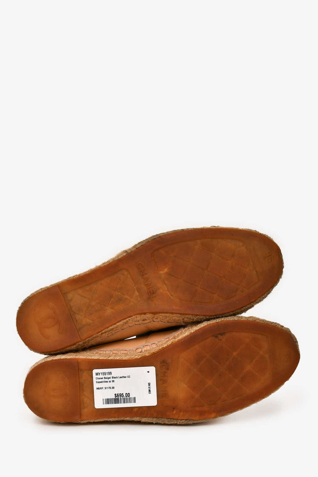Pre-Loved Chanel™ Beige/ Black Leather CC Espadrilles Size 36