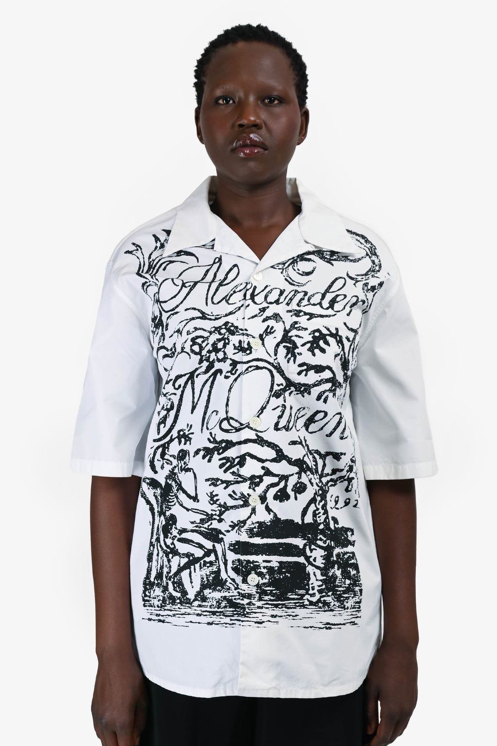 Alexander McQueen White/Black Pattern Logo Button-Up Shirt Size 50 Mens