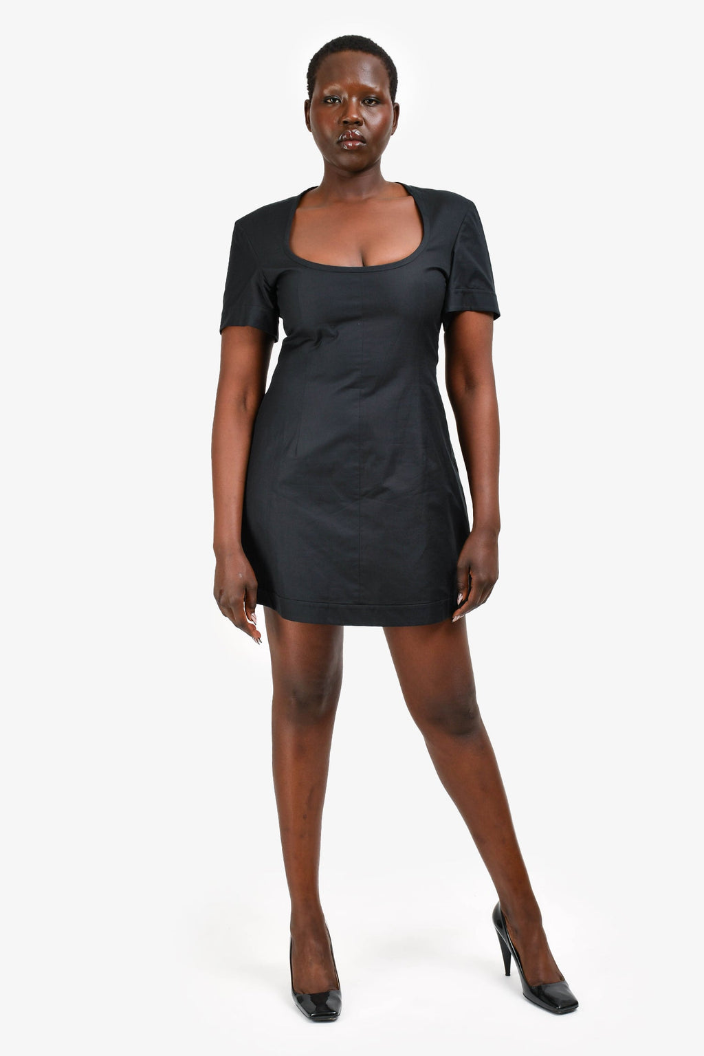 Khaite Black Cotton S/S Scoop Neck Flared Short Dress Size 8