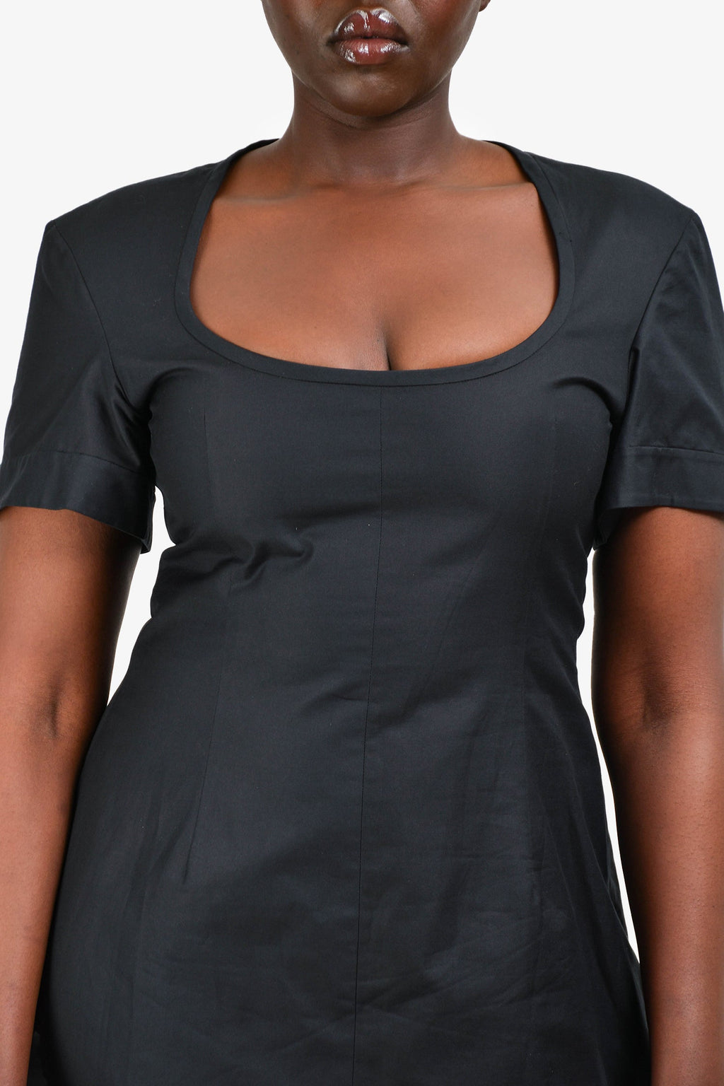 Khaite Black Cotton S/S Scoop Neck Flared Short Dress Size 8