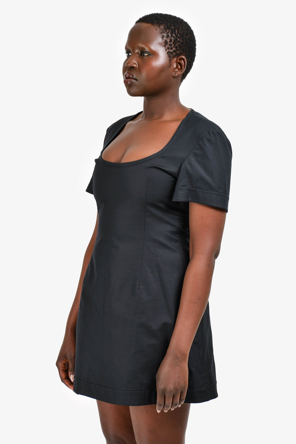 Khaite Black Cotton S/S Scoop Neck Flared Short Dress Size 8