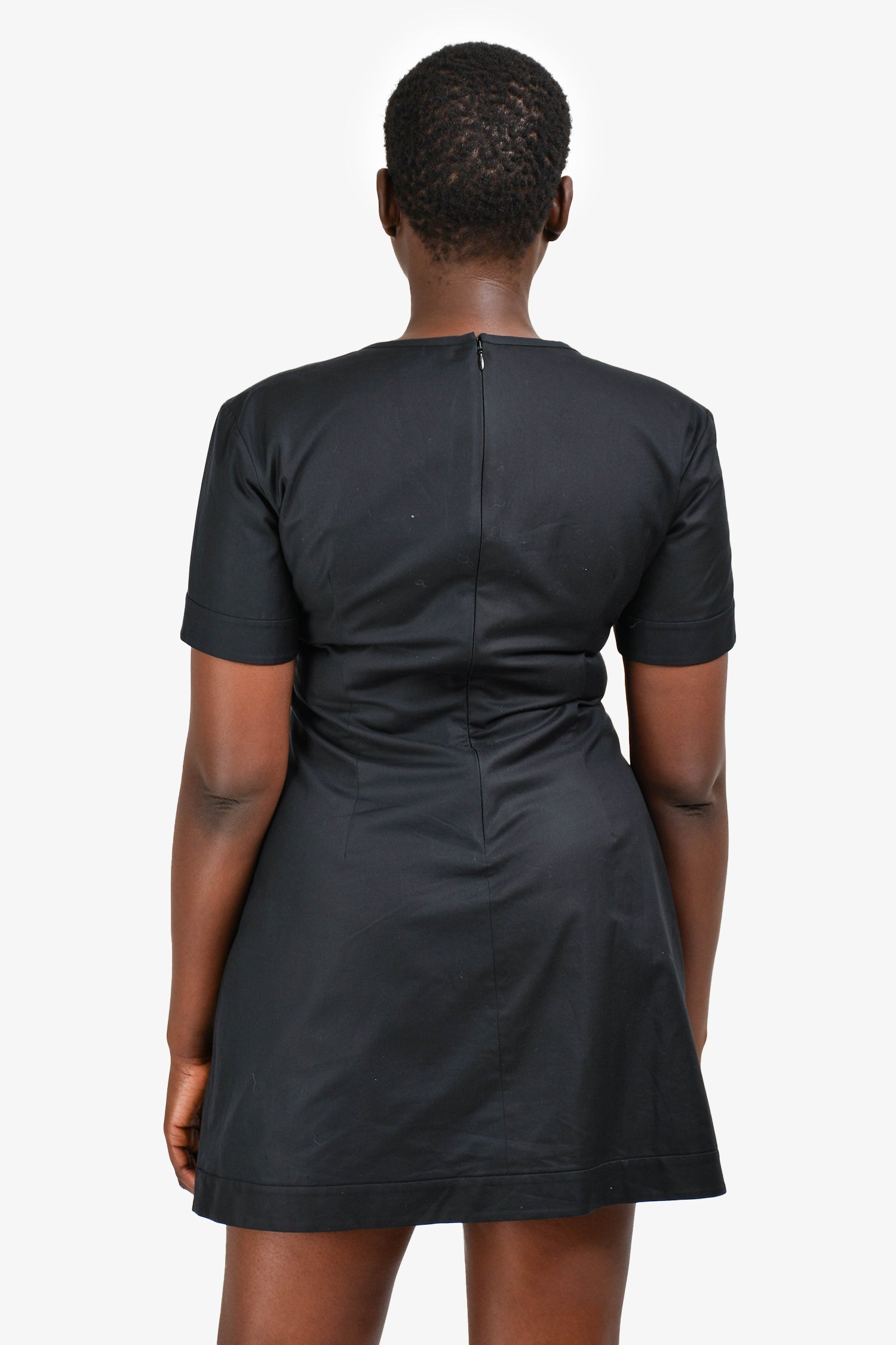 Khaite Black Cotton S/S Scoop Neck Flared Short Dress Size 8