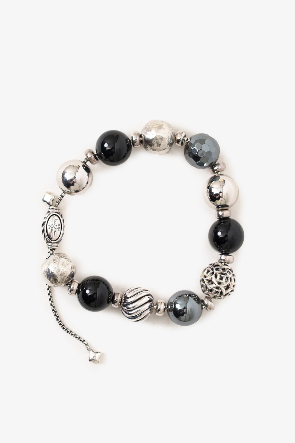 David Yurman Sterling Silver Hematine & Onyx Bead Bracelet