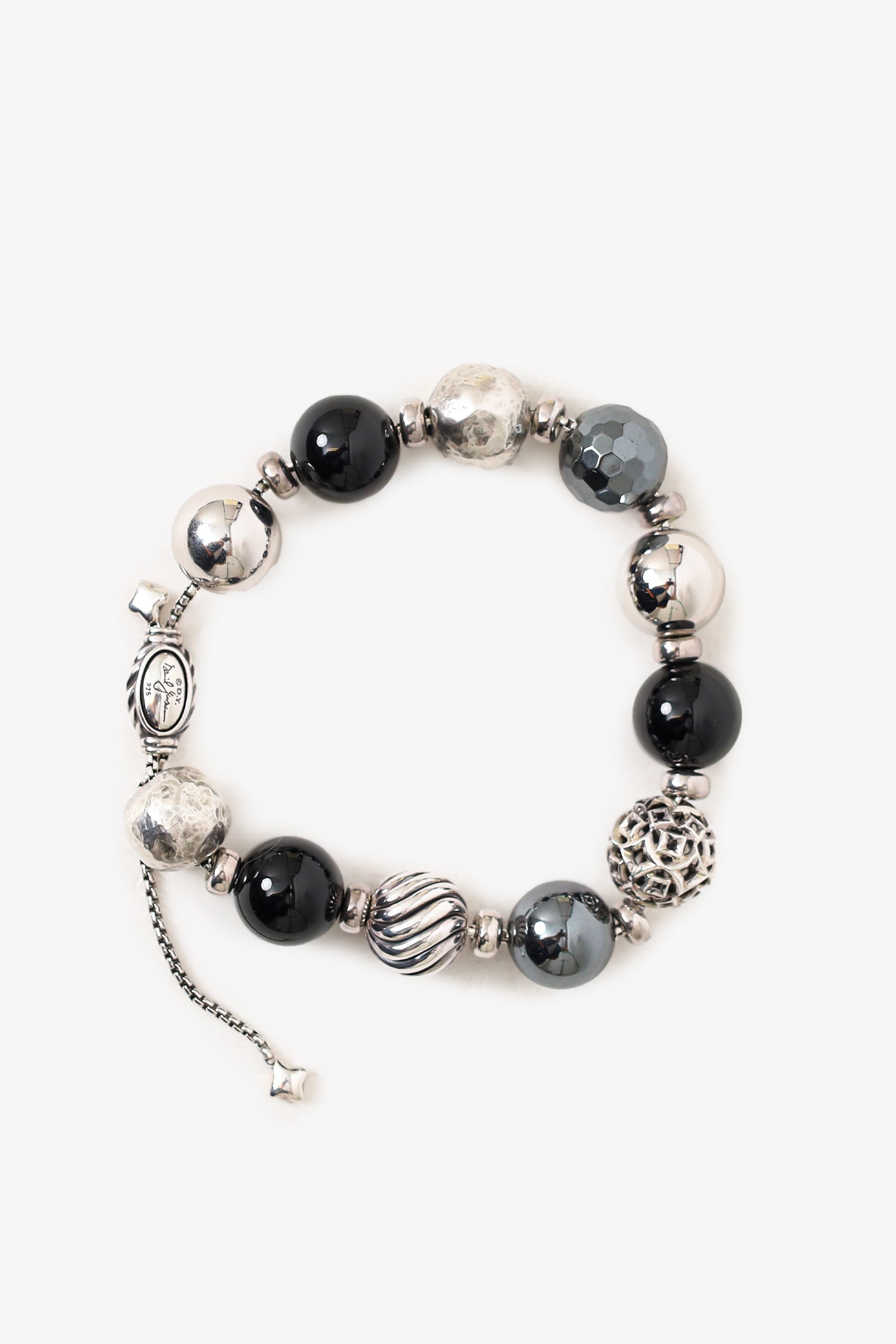 David Yurman Sterling Silver Hematine & Onyx Bead Bracelet