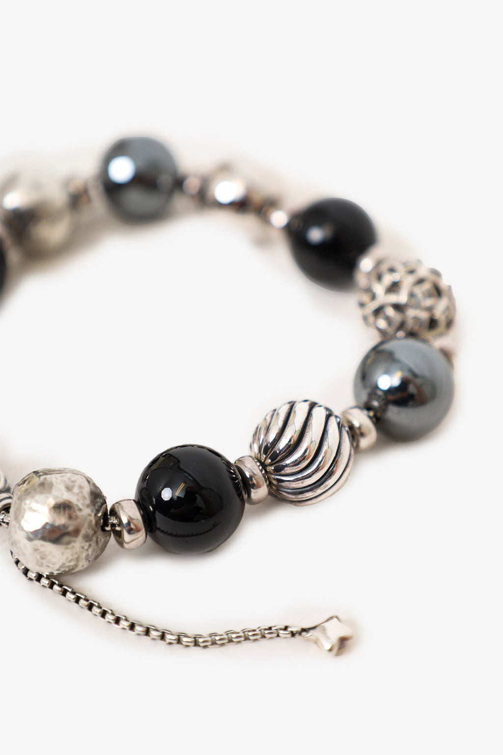 David Yurman Sterling Silver Hematine & Onyx Bead Bracelet
