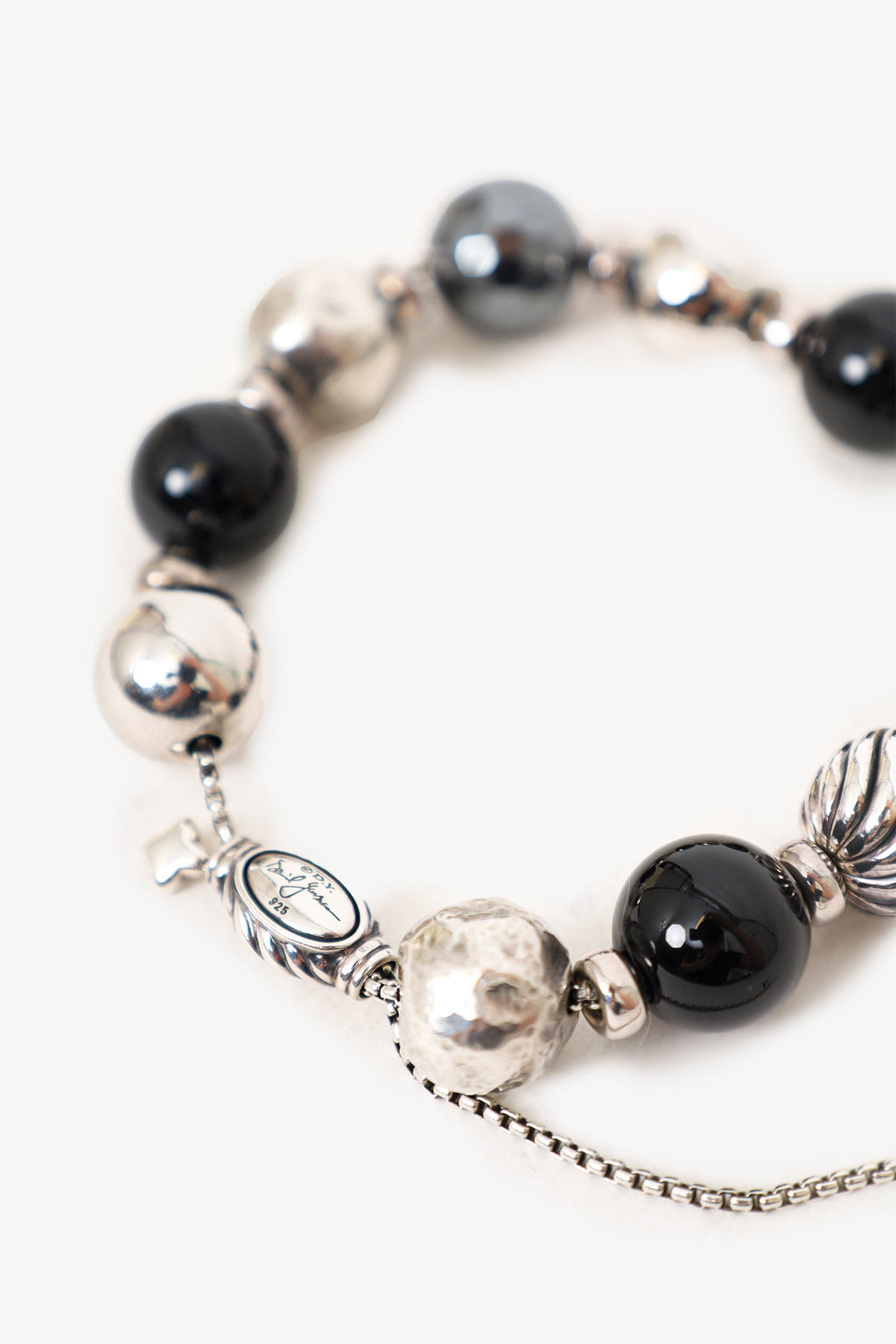 David Yurman Sterling Silver Hematine & Onyx Bead Bracelet