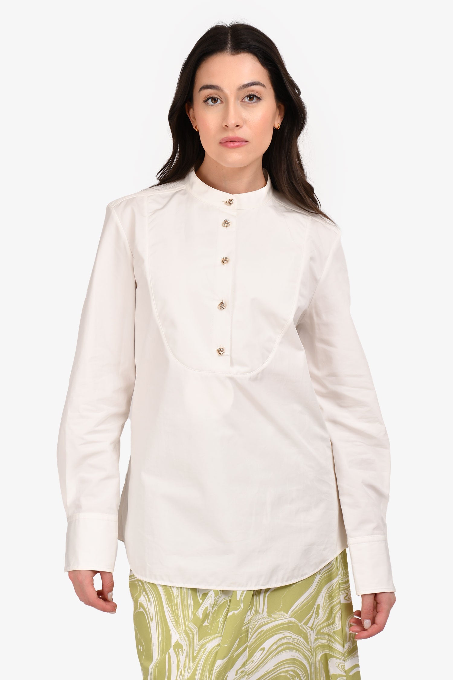 Chloe Cream Cotton Poplin Long Sleeve Blouse Size 38