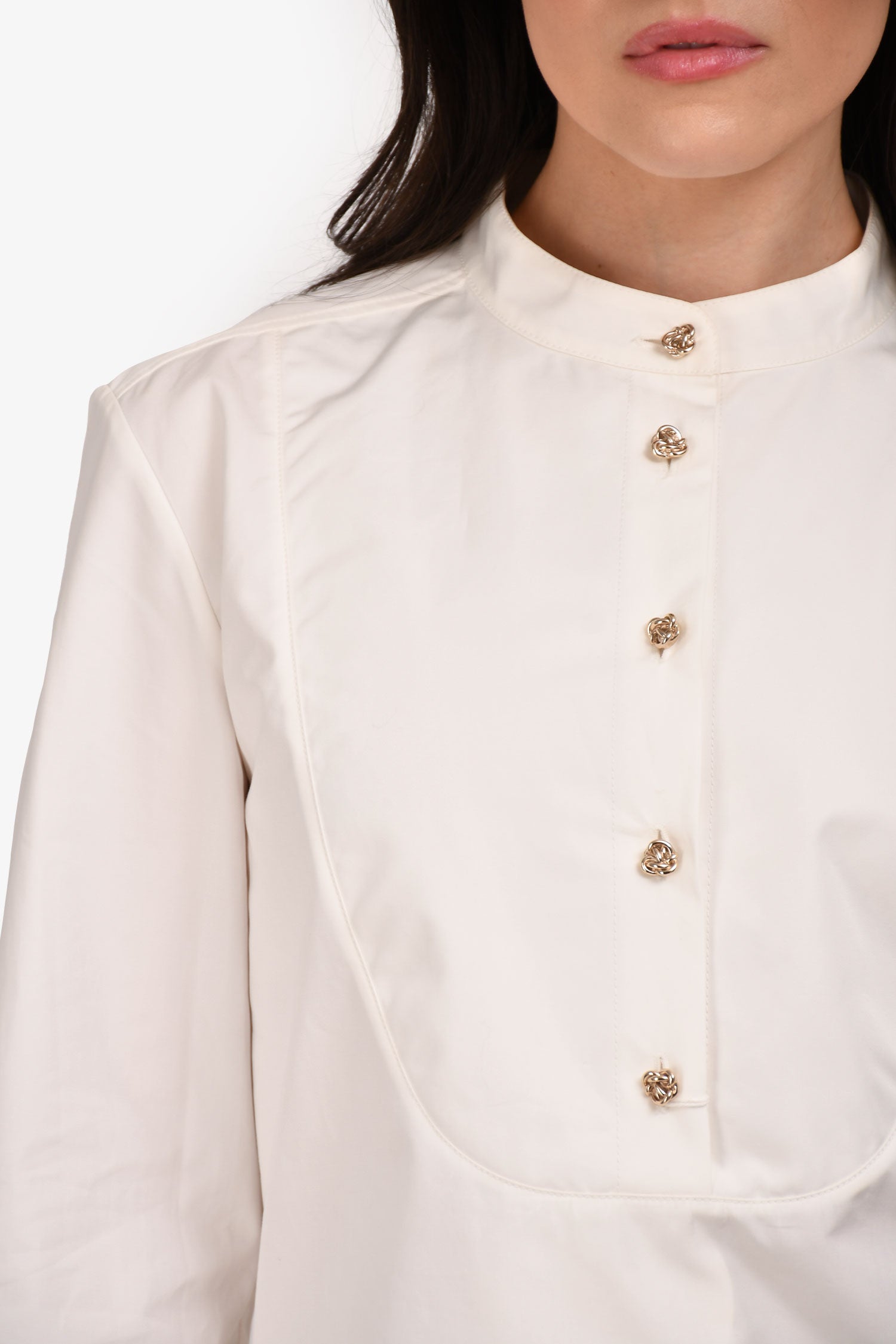 Chloe Cream Cotton Poplin Long Sleeve Blouse Size 38