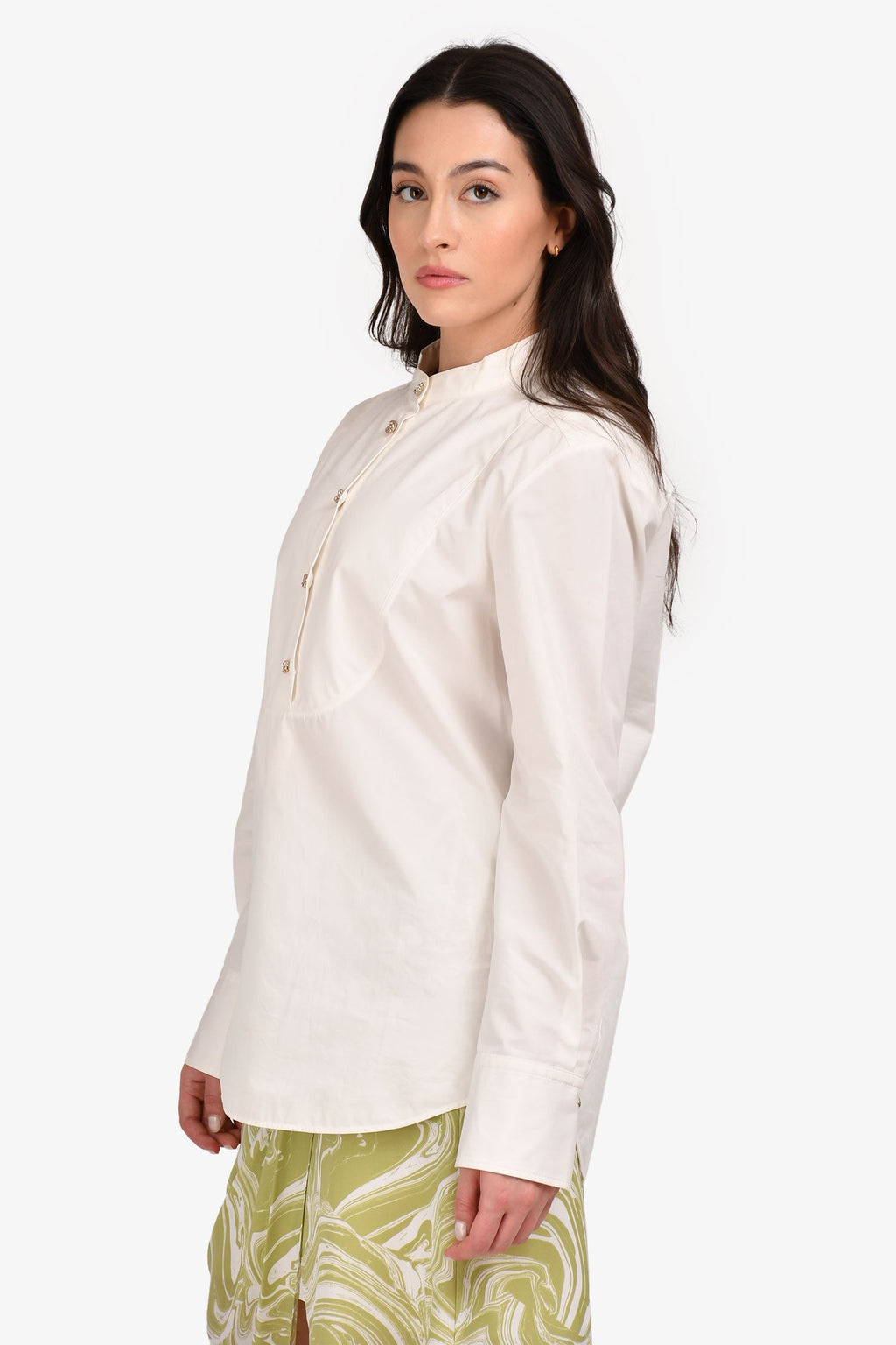 Chloe Cream Cotton Poplin Long Sleeve Blouse Size 38