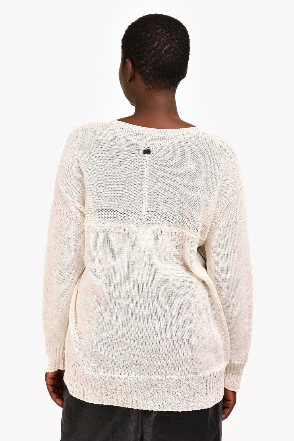 Pre Loved Chanel™ White Cotton Black Striped Sweater Size 50