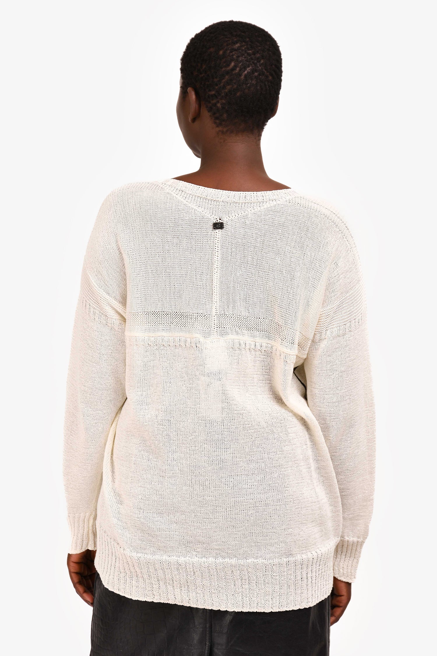 Pre Loved Chanel™ White Cotton Black Striped Sweater Size 50