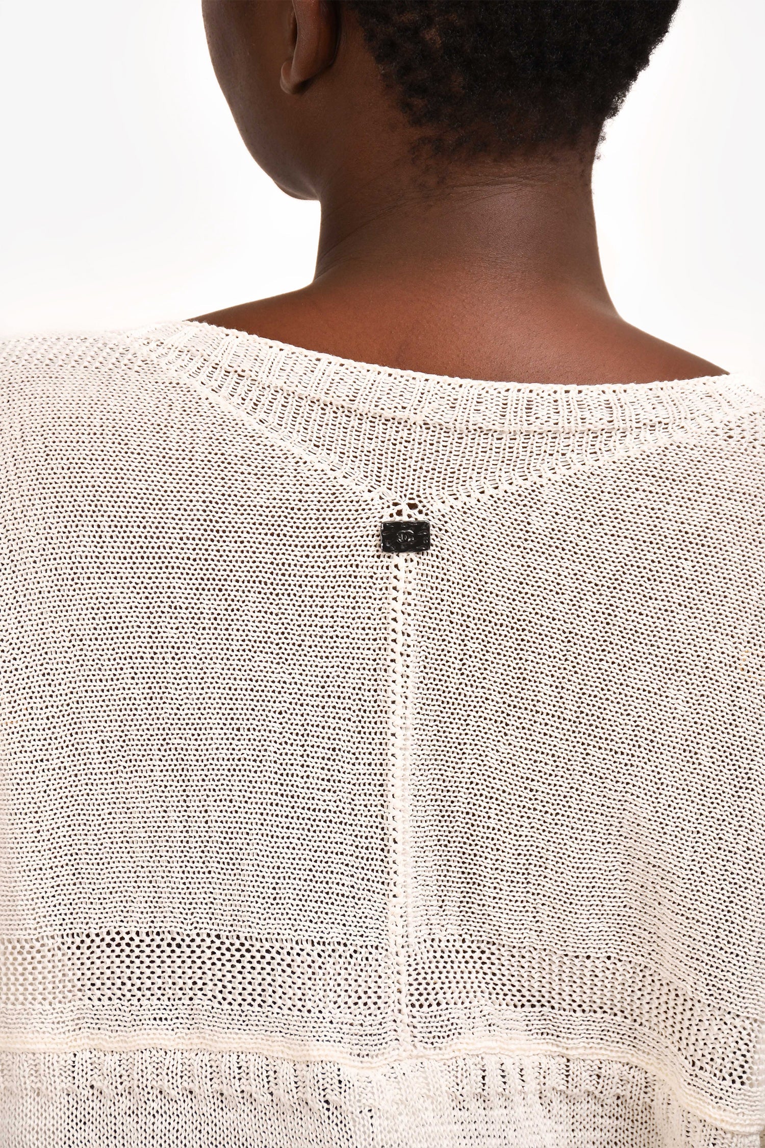 Pre Loved Chanel™ White Cotton Black Striped Sweater Size 50