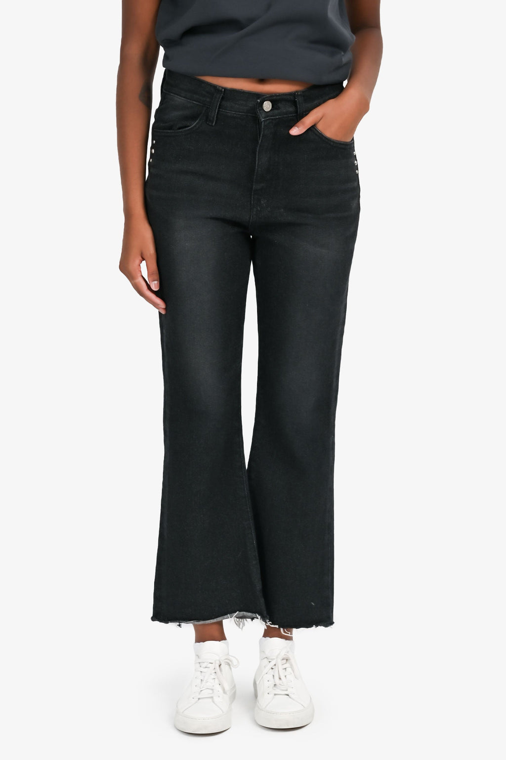 Andersson Bell Black Denim Stud Detailed Cropped Jeans Size S