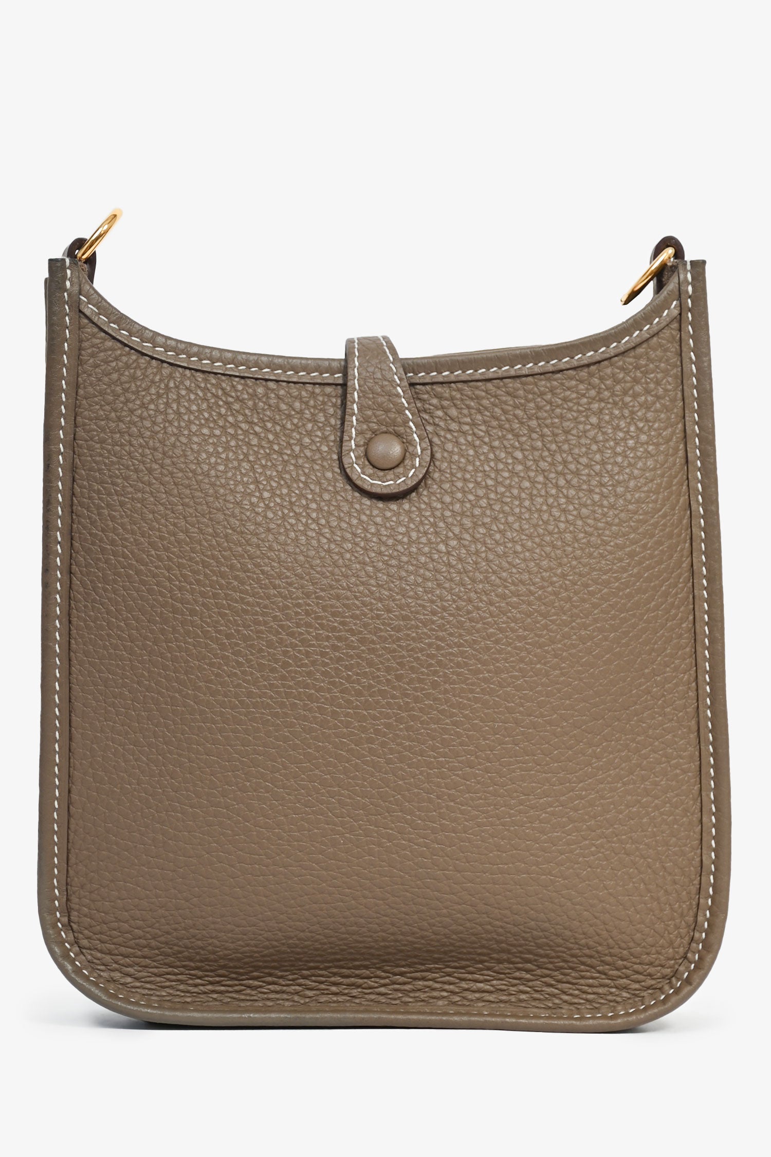 Hermès 2023 Etoupe Clemence Leather Evelyne 16 TPM Crossbody with Navy Blue Strap