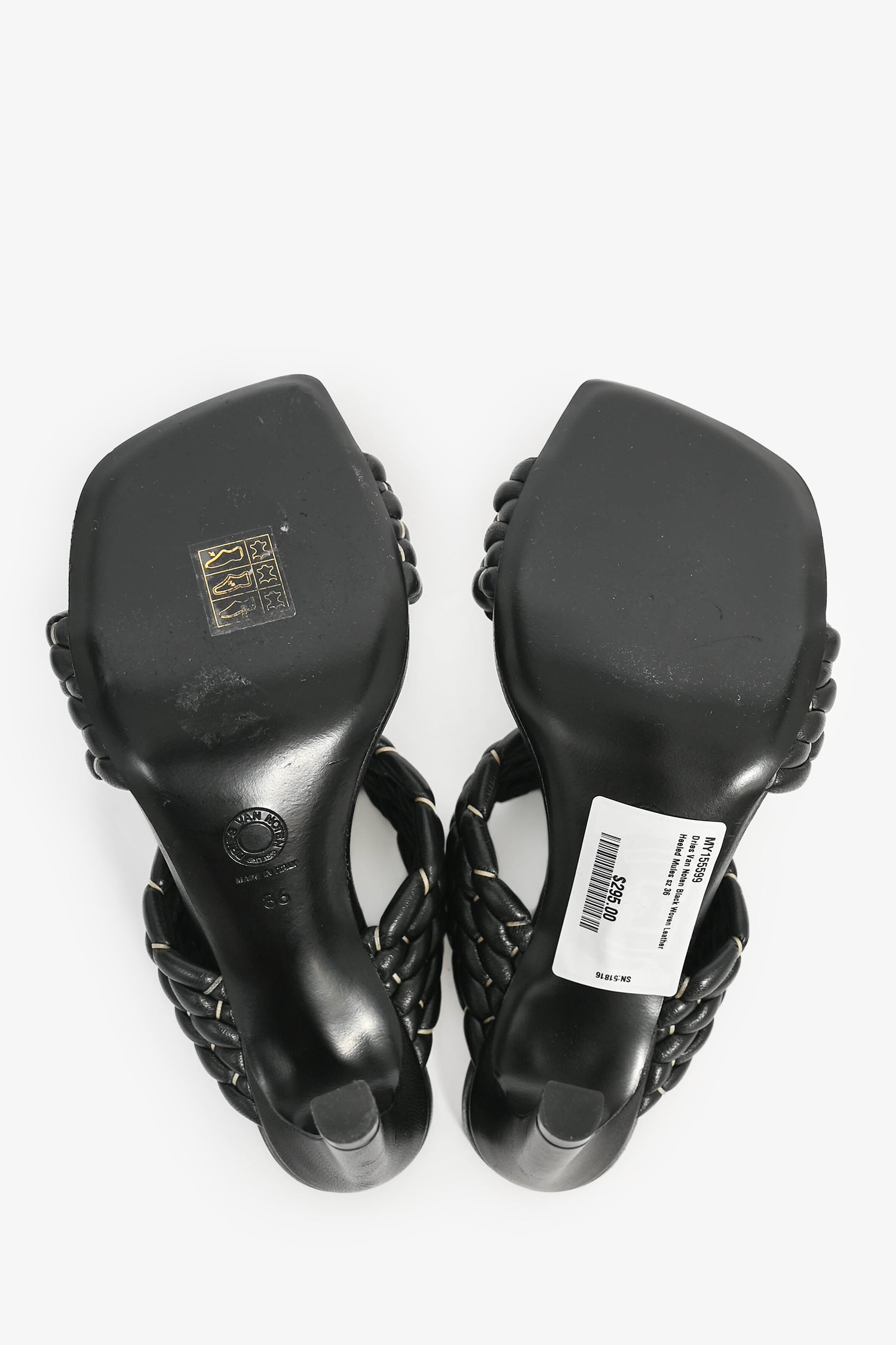 Dries Van Noten Black Woven Leather Heeled Mules Size 36
