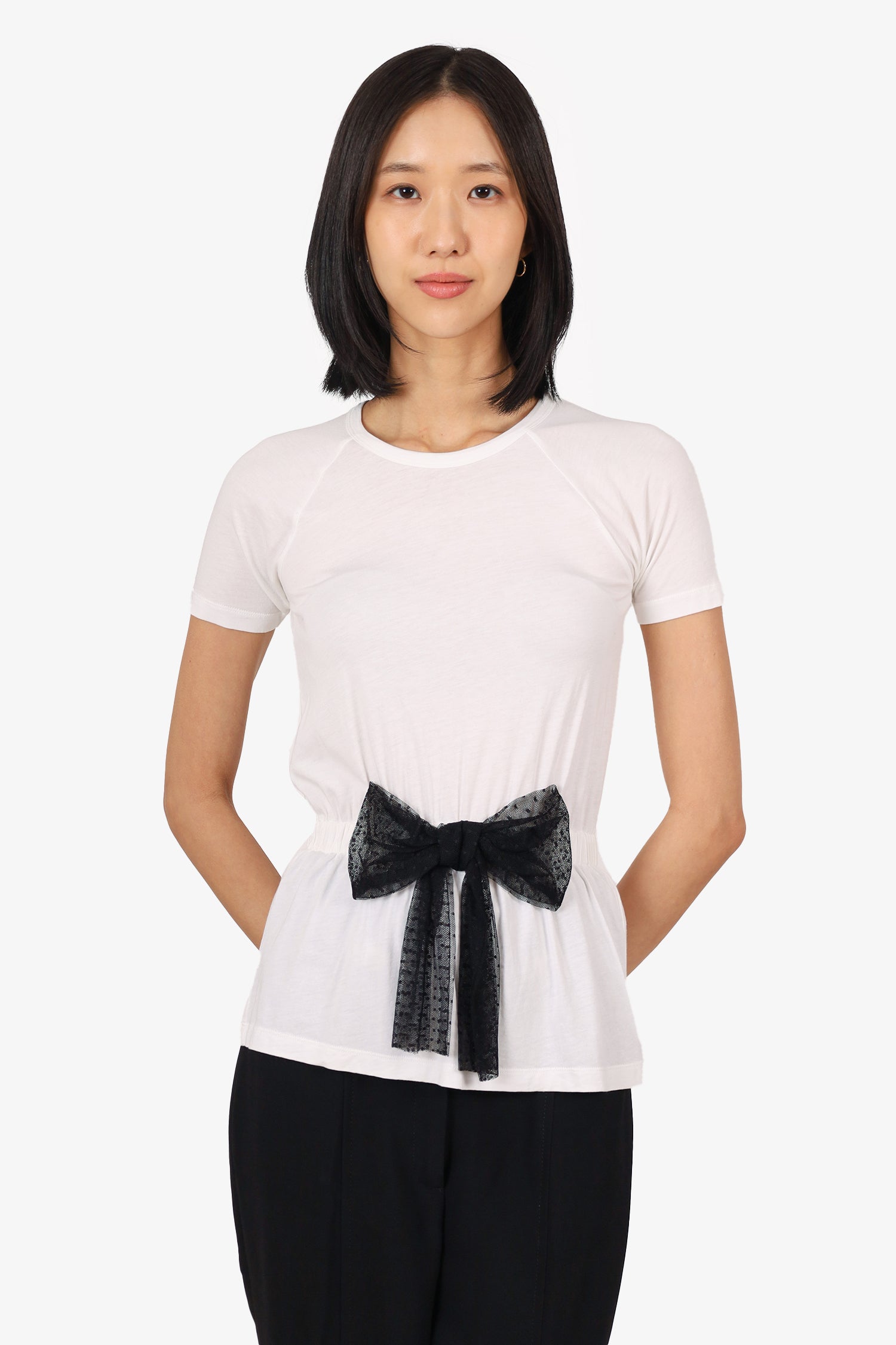 Red Valentino White/Black Mesh Bow Detail T-Shirt Size XS