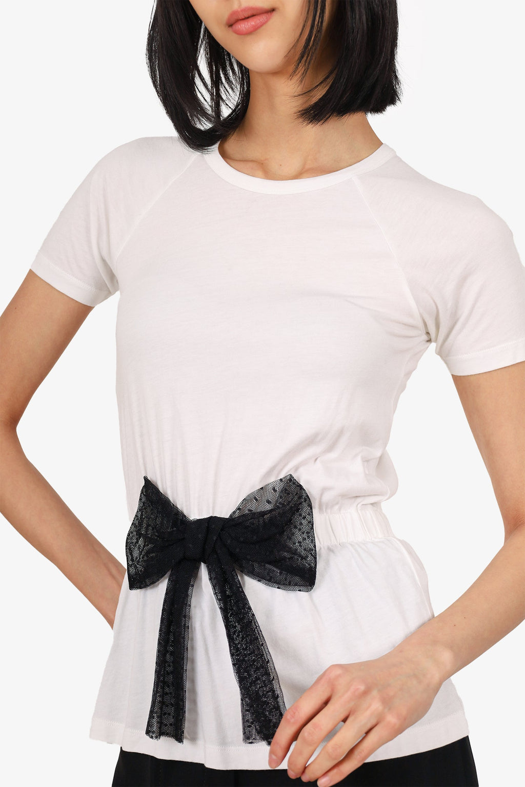Red Valentino White/Black Mesh Bow Detail T-Shirt Size XS