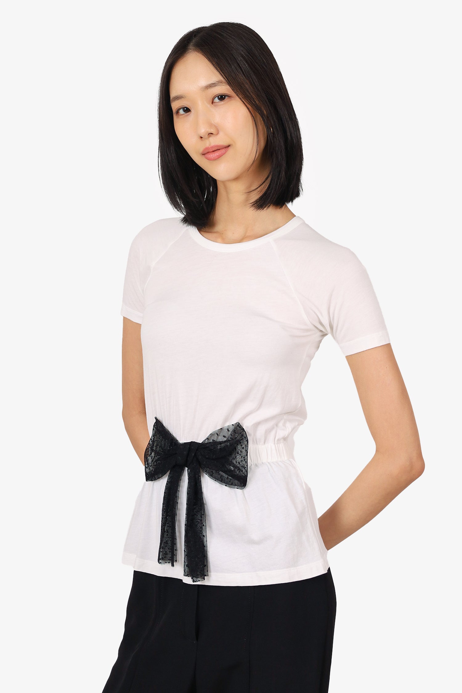 Red Valentino White/Black Mesh Bow Detail T-Shirt Size XS