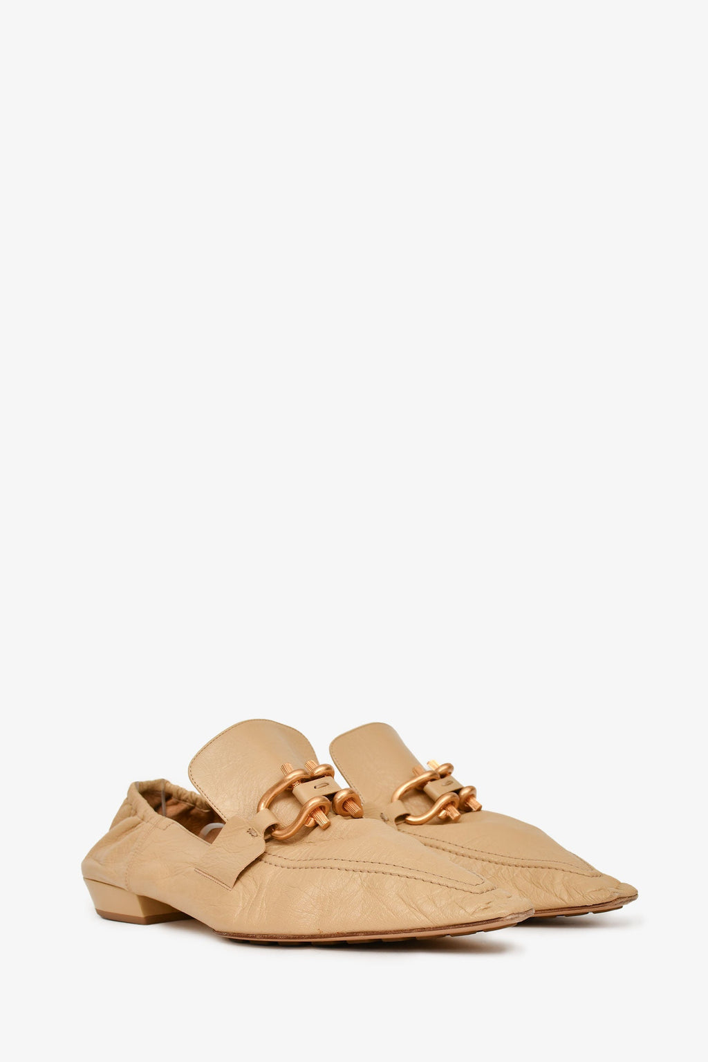 Bottega Veneta Beige Crinkled Leather Pointed Toe Loafers Size 40