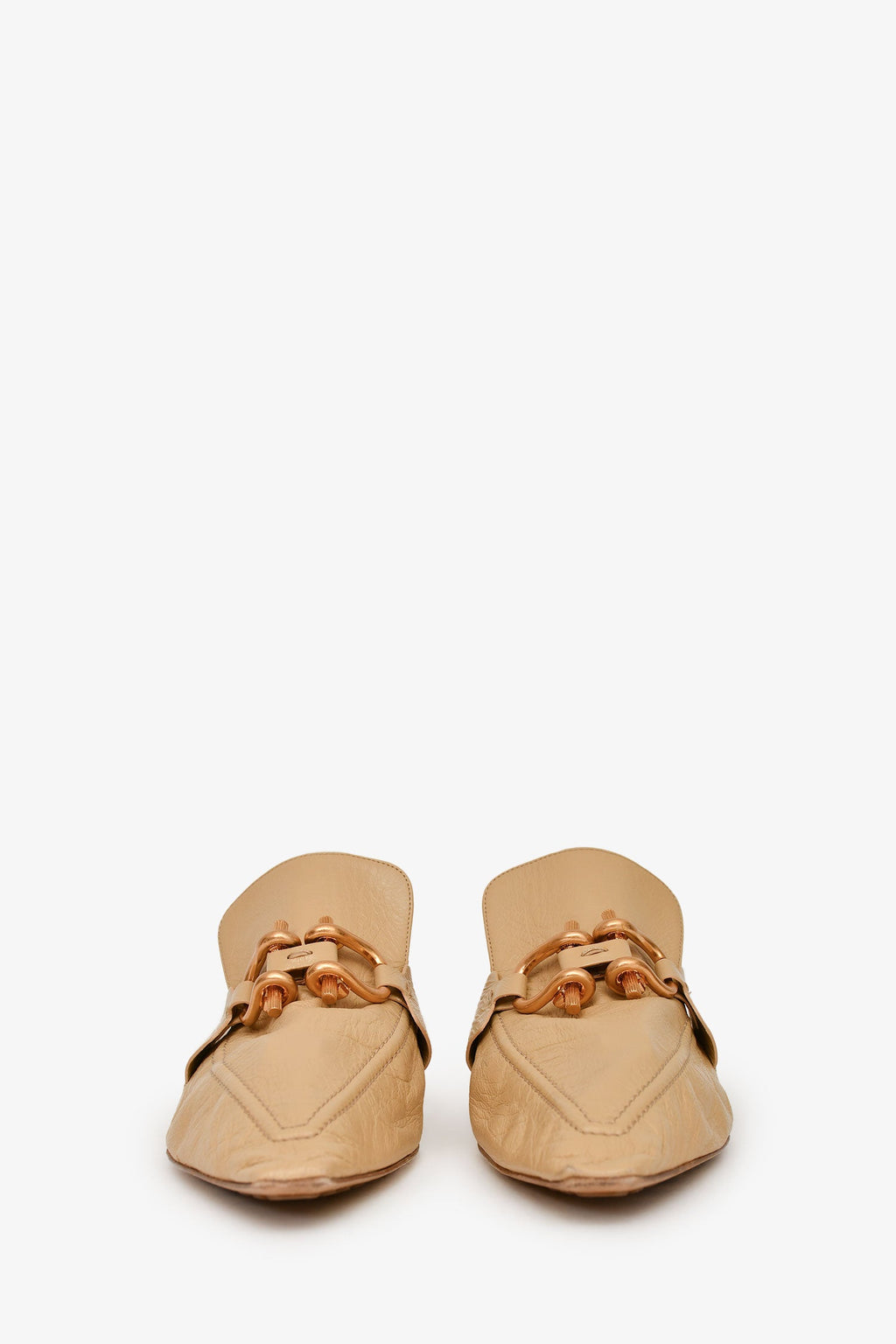 Bottega Veneta Beige Crinkled Leather Pointed Toe Loafers Size 40