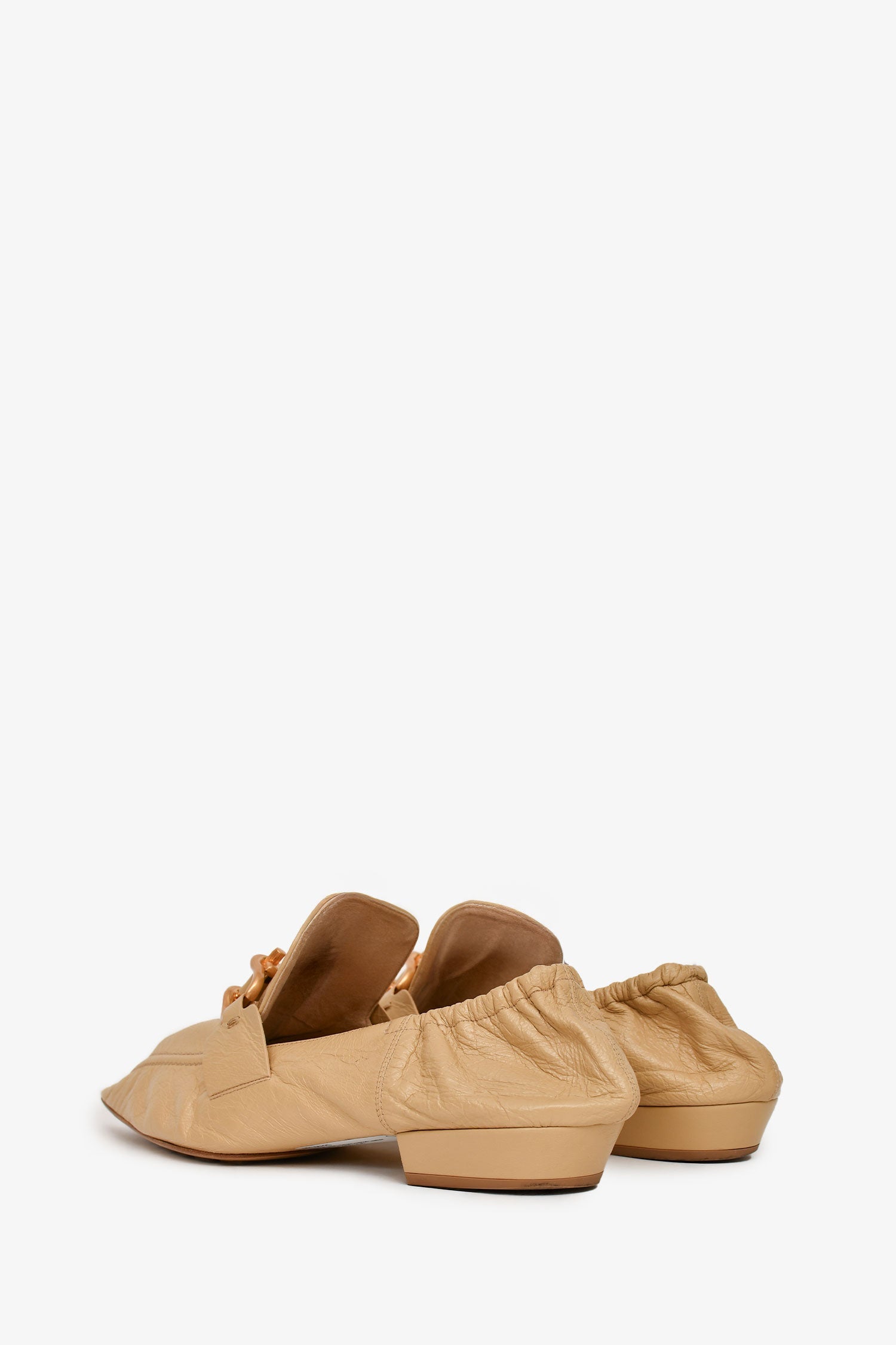 Bottega Veneta Beige Crinkled Leather Pointed Toe Loafers Size 40