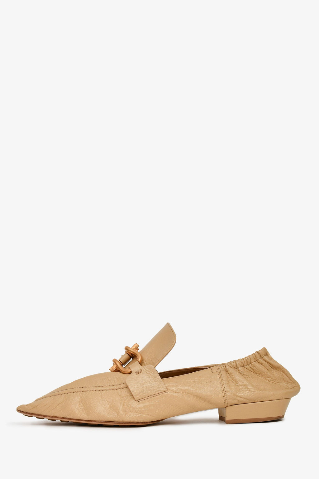 Bottega Veneta Beige Crinkled Leather Pointed Toe Loafers Size 40