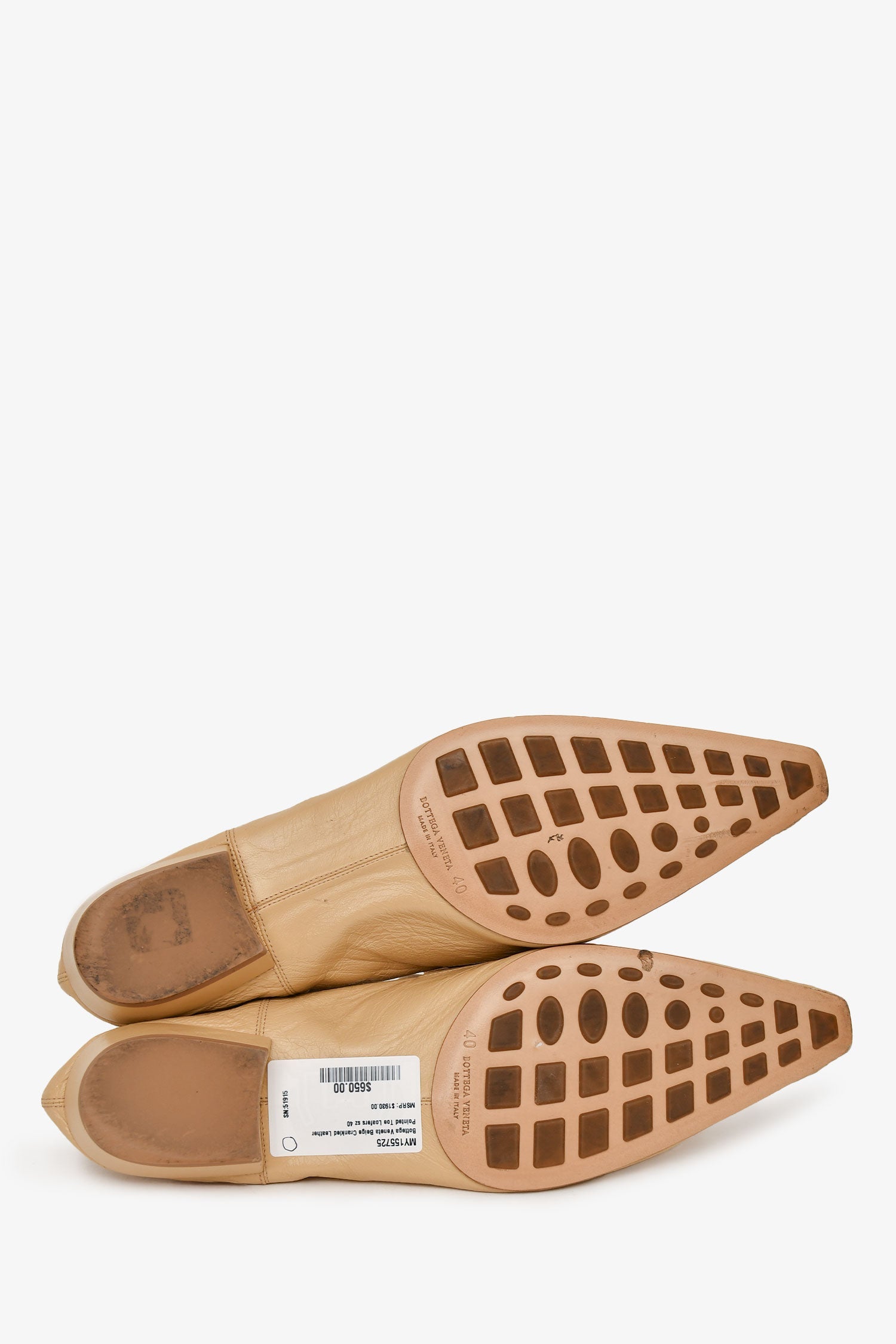Bottega Veneta Beige Crinkled Leather Pointed Toe Loafers Size 40