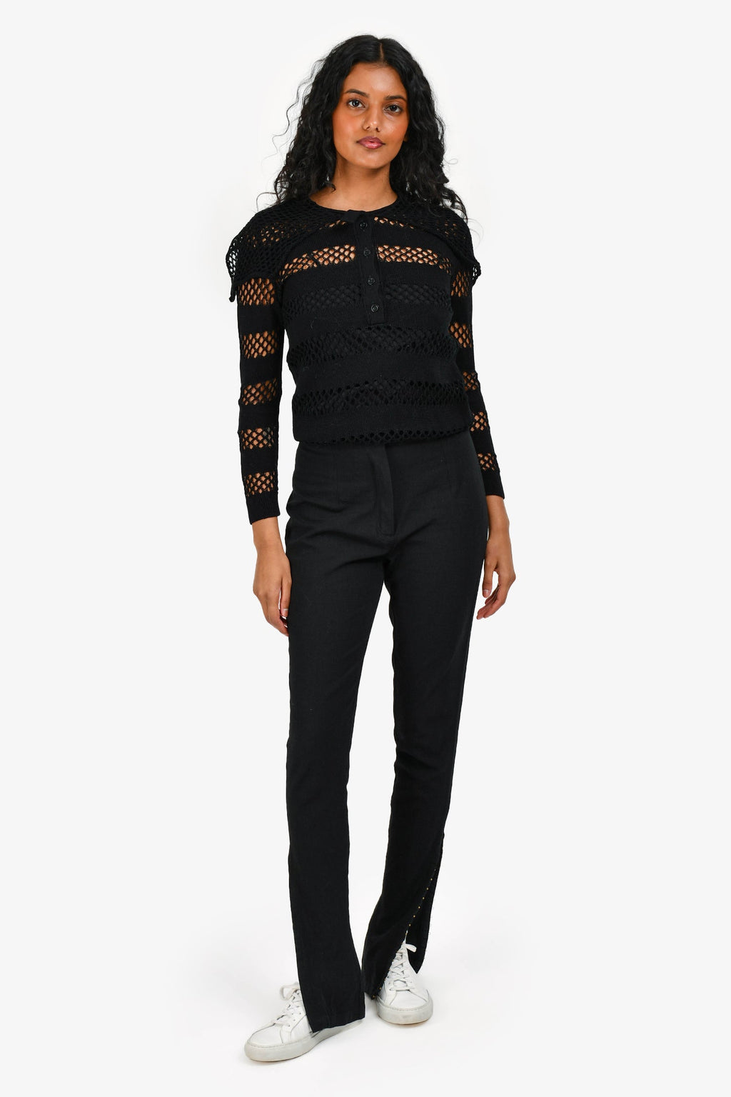 Jacquemus Black Linen High Waisted Split Detail Pants Size 38