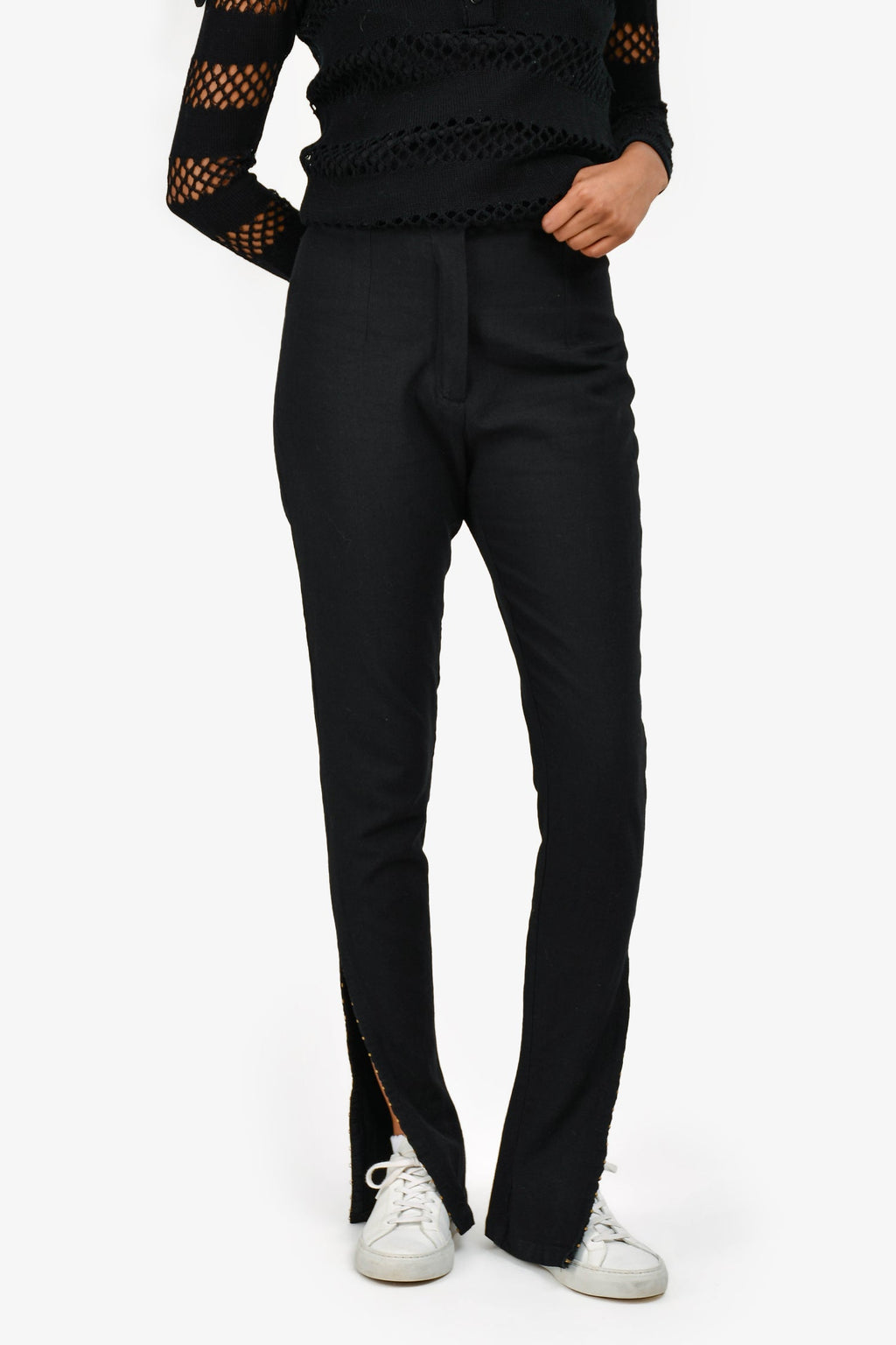 Jacquemus Black Linen High Waisted Split Detail Pants Size 38