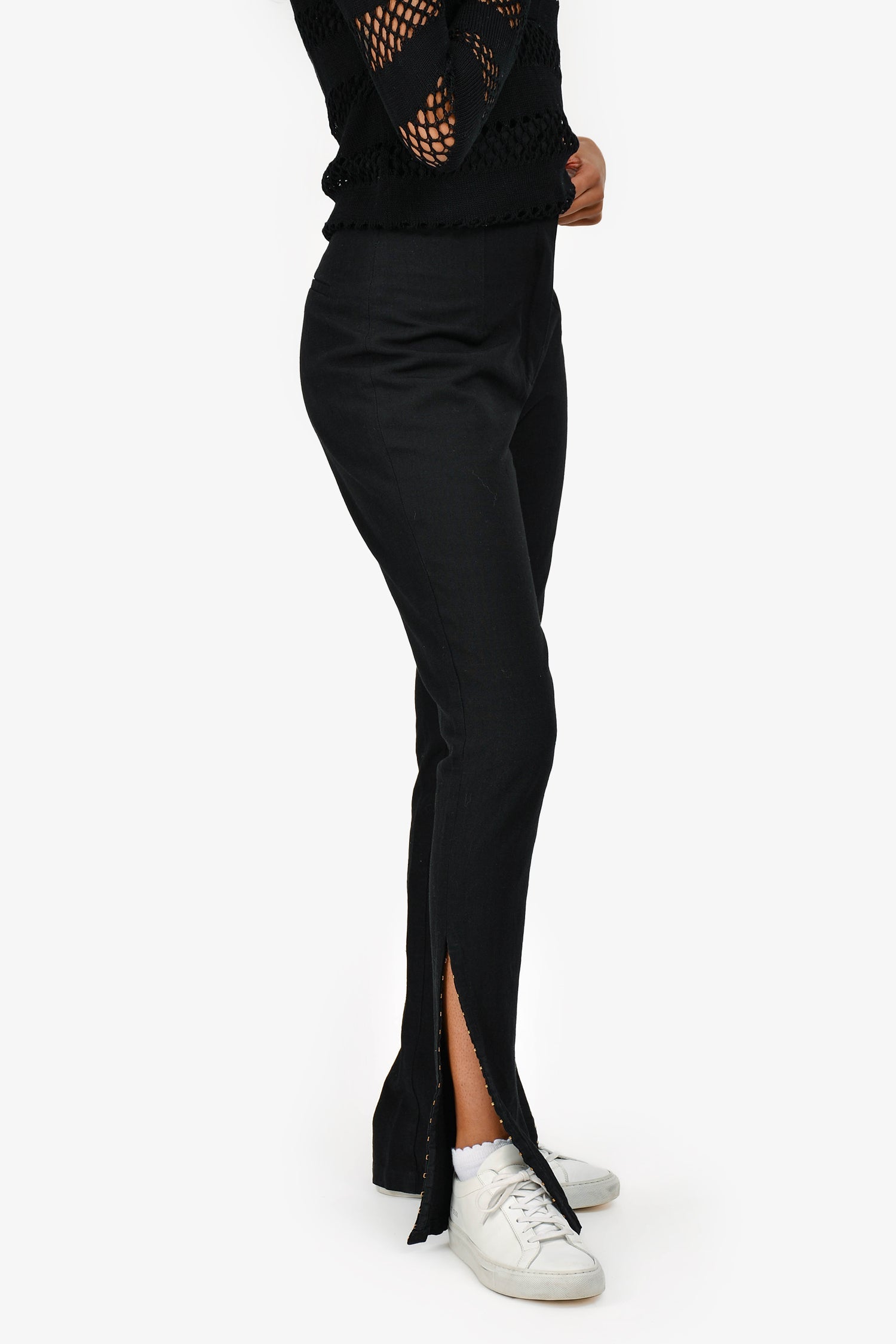 Jacquemus Black Linen High Waisted Split Detail Pants Size 38