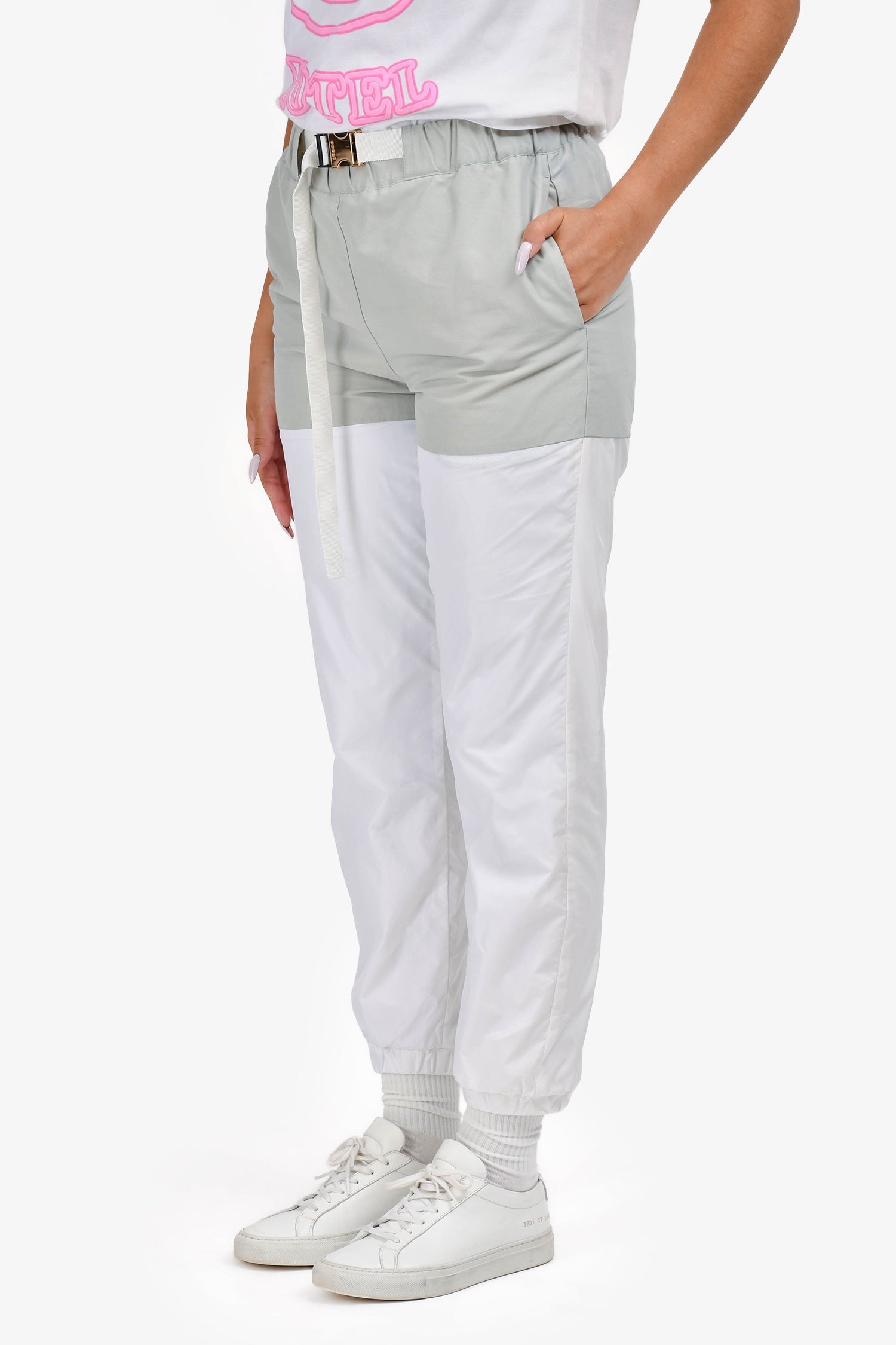 Sacai 2021 Grey/White Belted Track Pants Size 2
